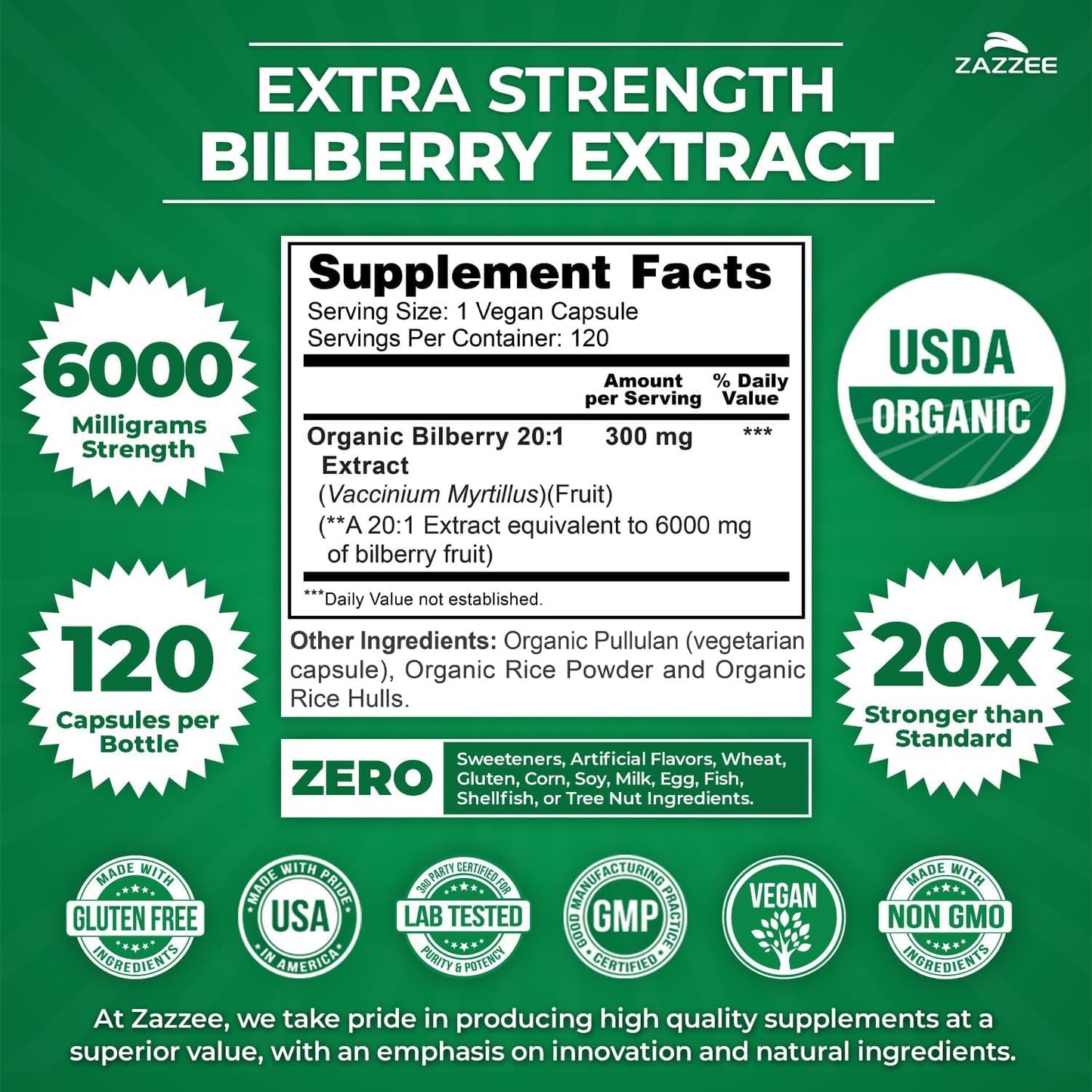 Zazzee USDA Organic Pomegranate and Bilberry Extract Capsules 220-count