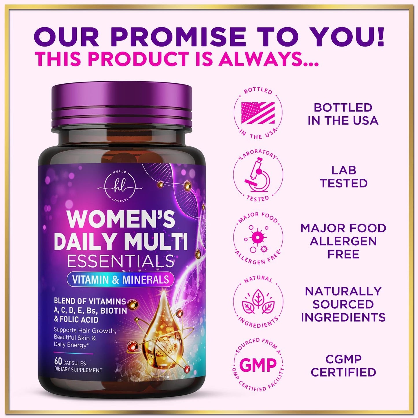 Hello Lovely! Multivitamin for Women 3X Strength Daily Multivitamin Capsule, 60 Capsules