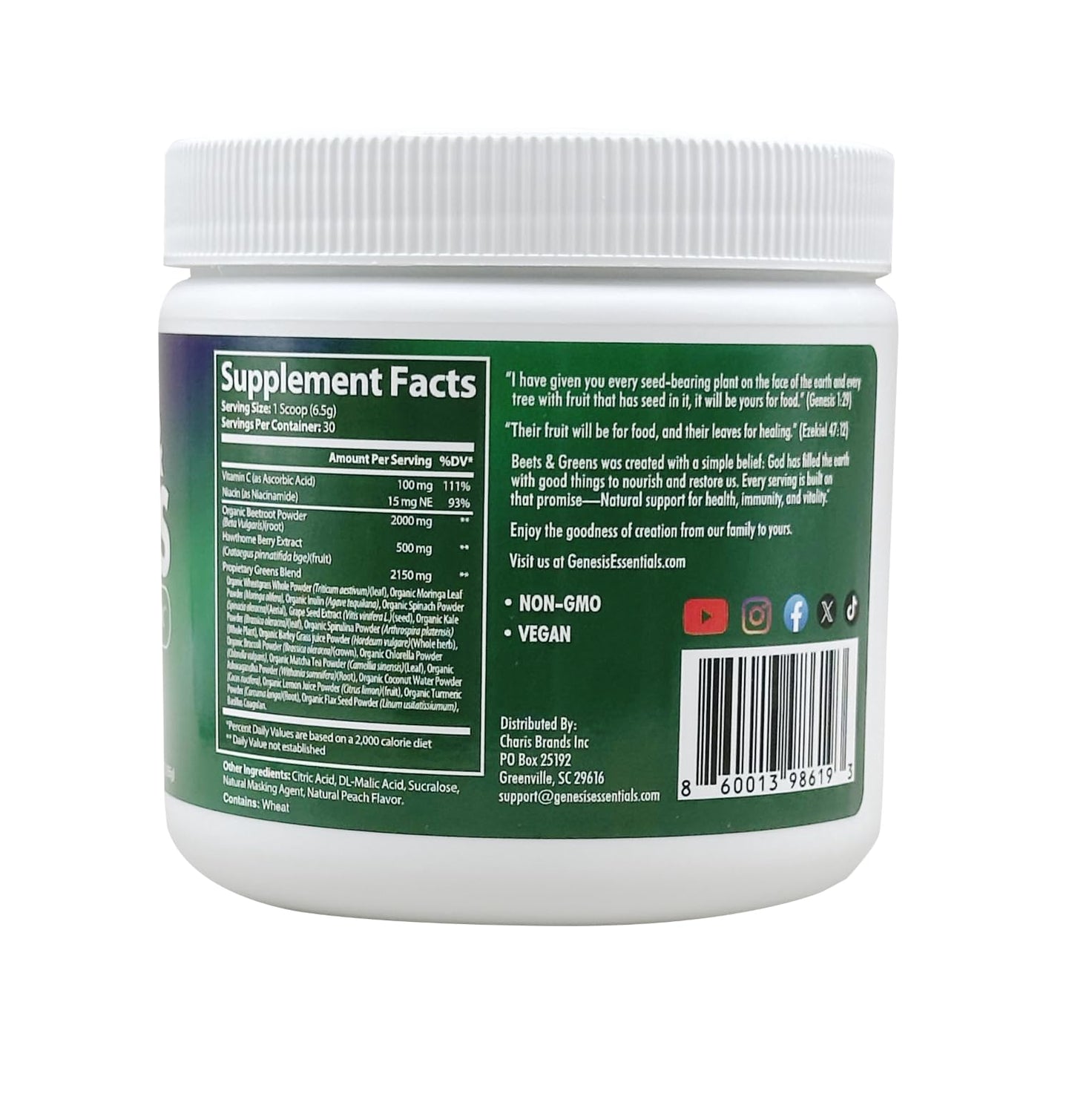 Genesis Essentials Beets & Greens Peach Tea Powder 7.7 Ounce