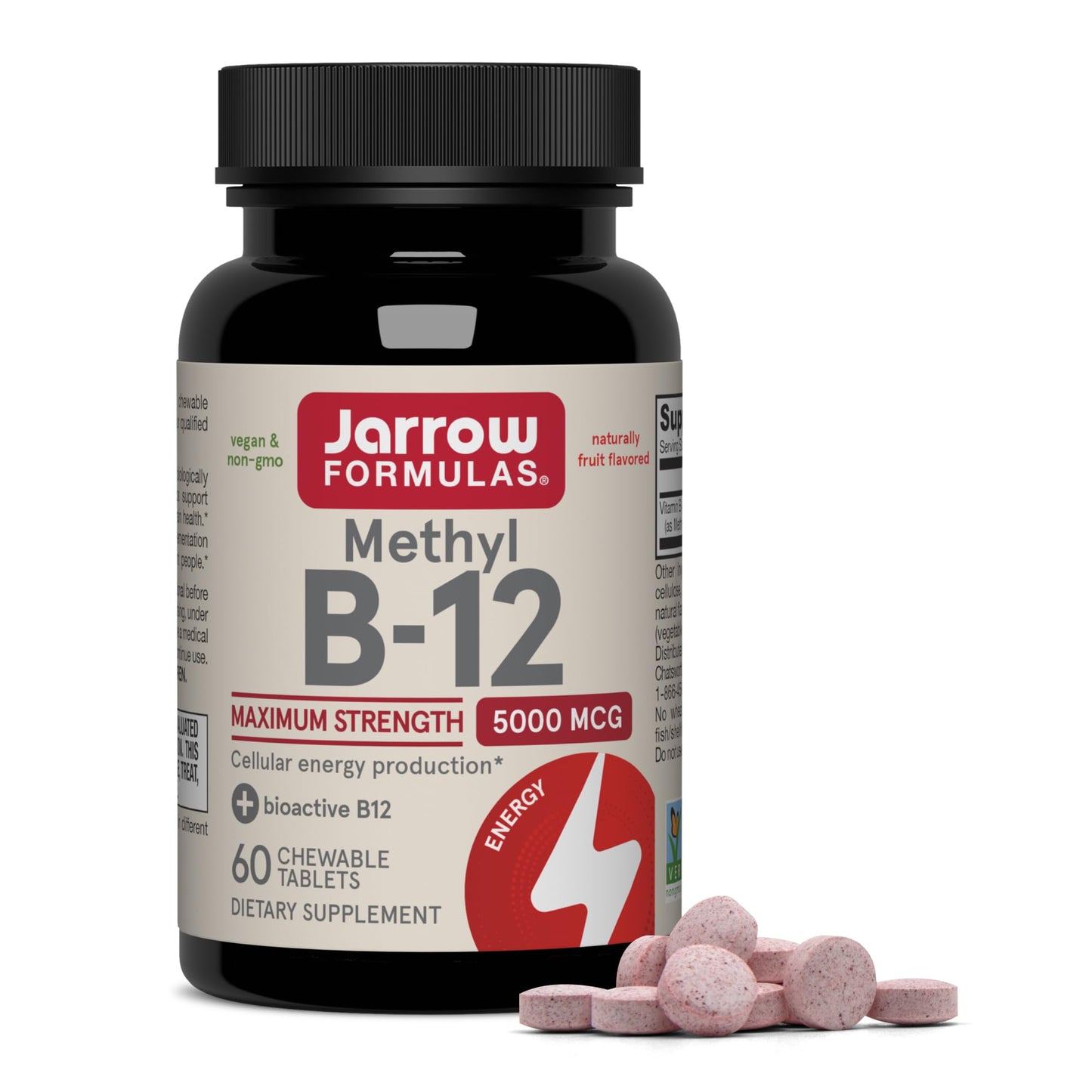 Jarrow Formulas Methyl Vitamin B-12 5000 mcg Chewable, 60 Tablets