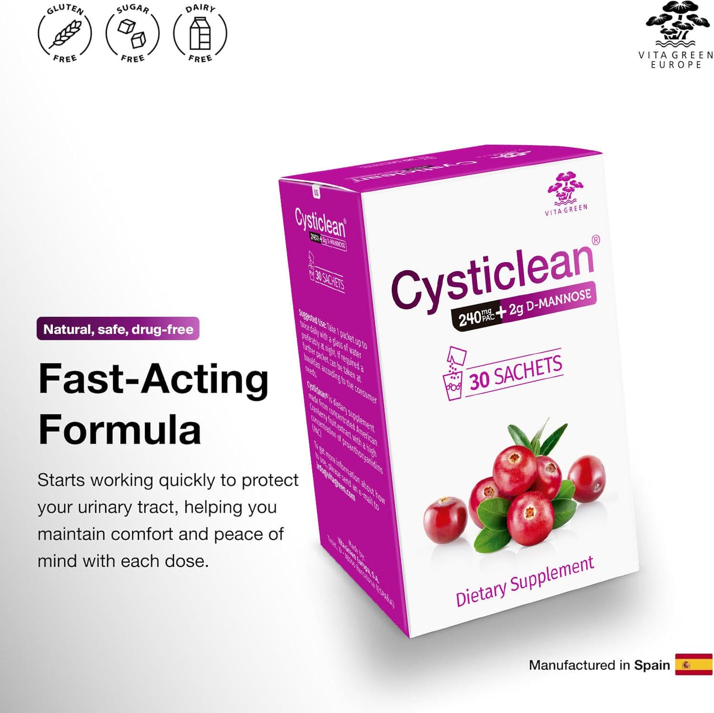 Cysticlean 240mg PAC + D-Mannose 2g Powder 3.22 oz