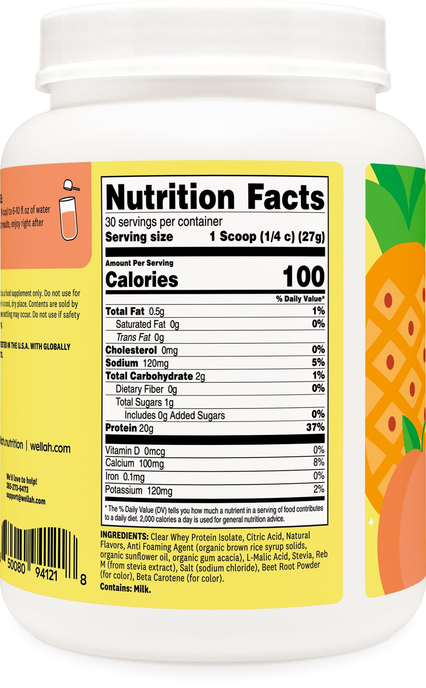 Wellah Clear Whey Protein Isolate Powder (Peach Pineapple) 28.9 Servings