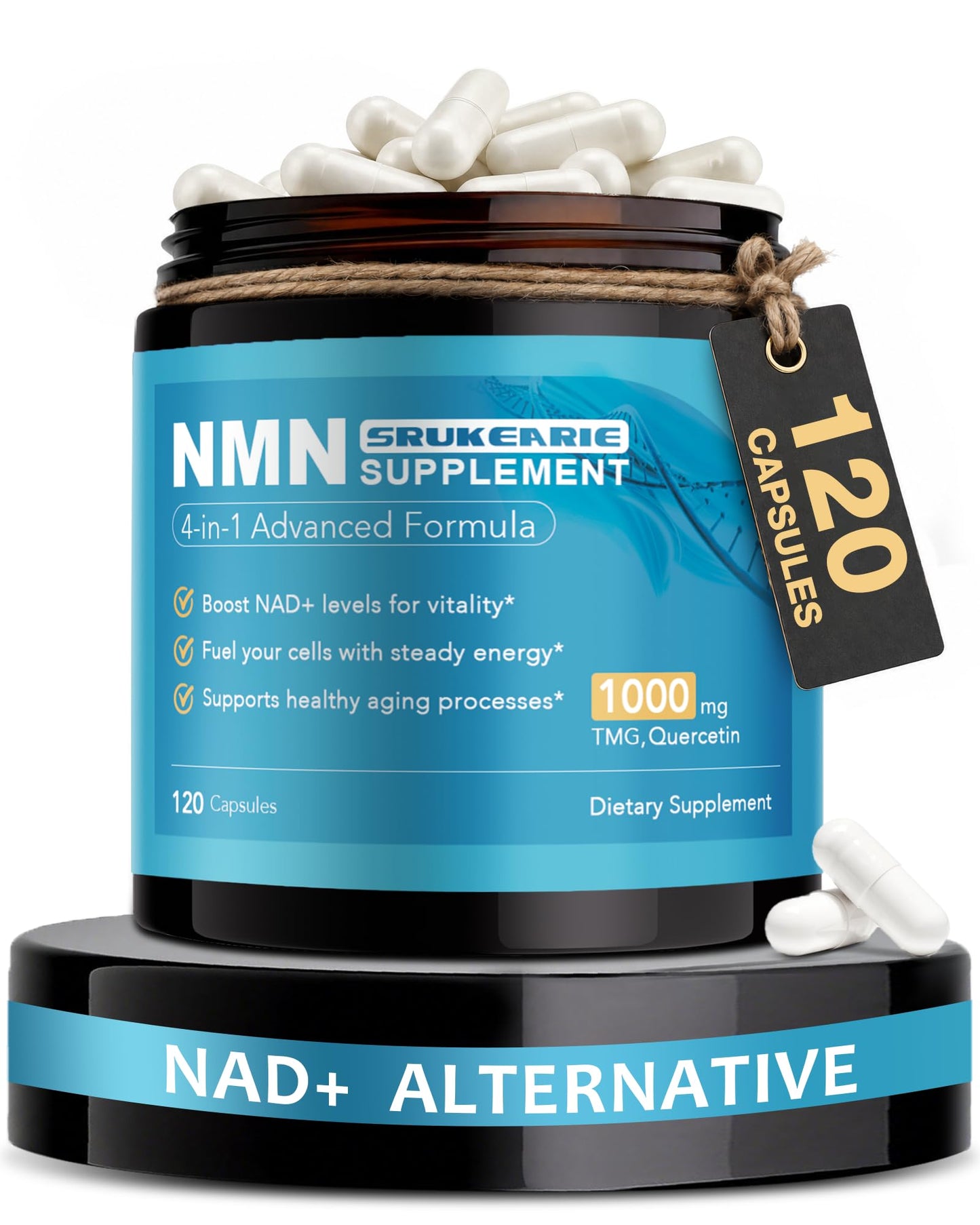 SRUKEARIE NMN Supplement, 4-in-1 Liposomal NMN 1000mg with Resveratrol, TMG & Quercetin – NMNH Alternative & NAD+ Precursor for Men & Women – Supports Cellular Energy & NAD+ Levels, 120 Capsules