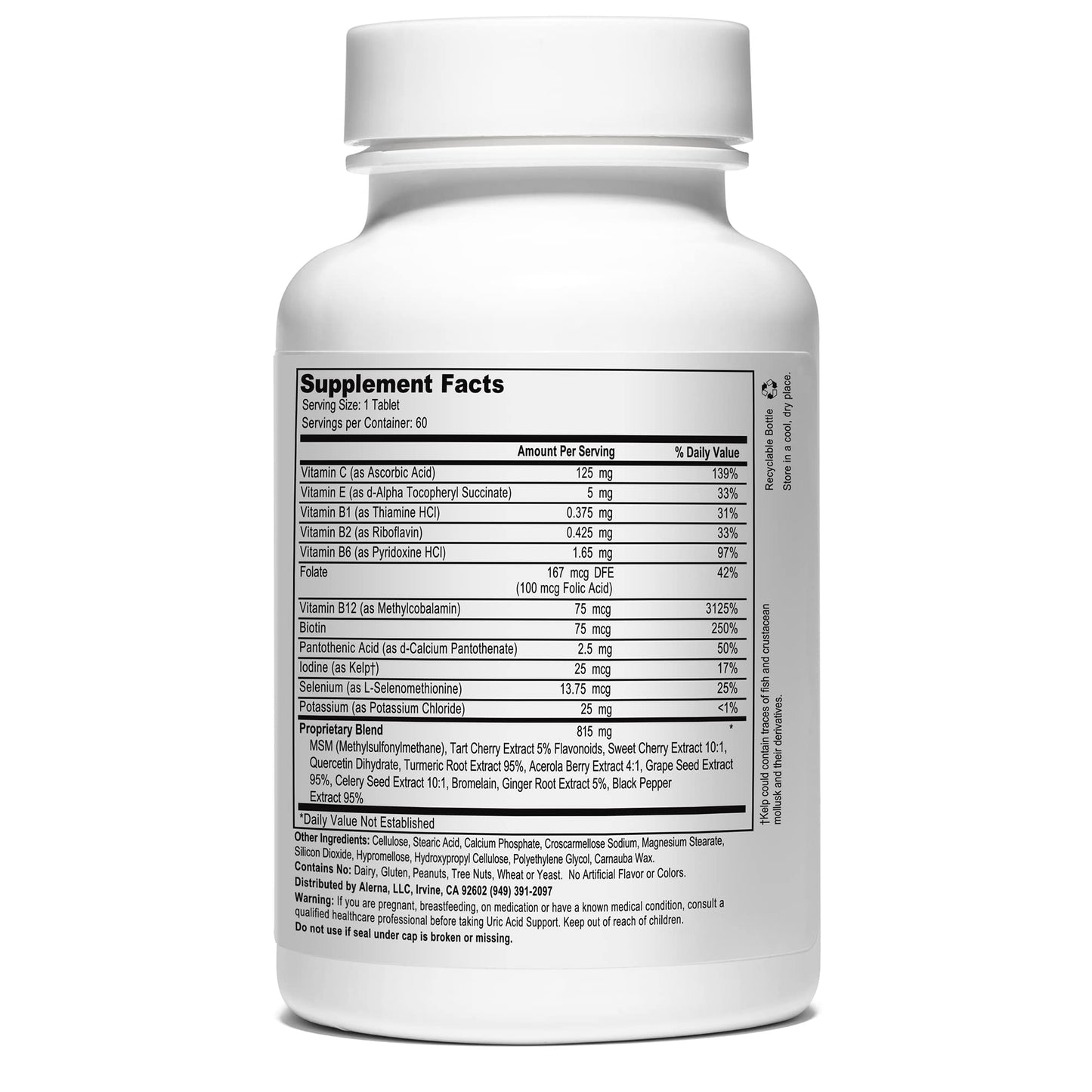 Alerna Kidney Health Uric Acid Support Dietary Supplement – Tart Cherry, Celery Extract, Turmeric & Quercetin – 60 Tablets