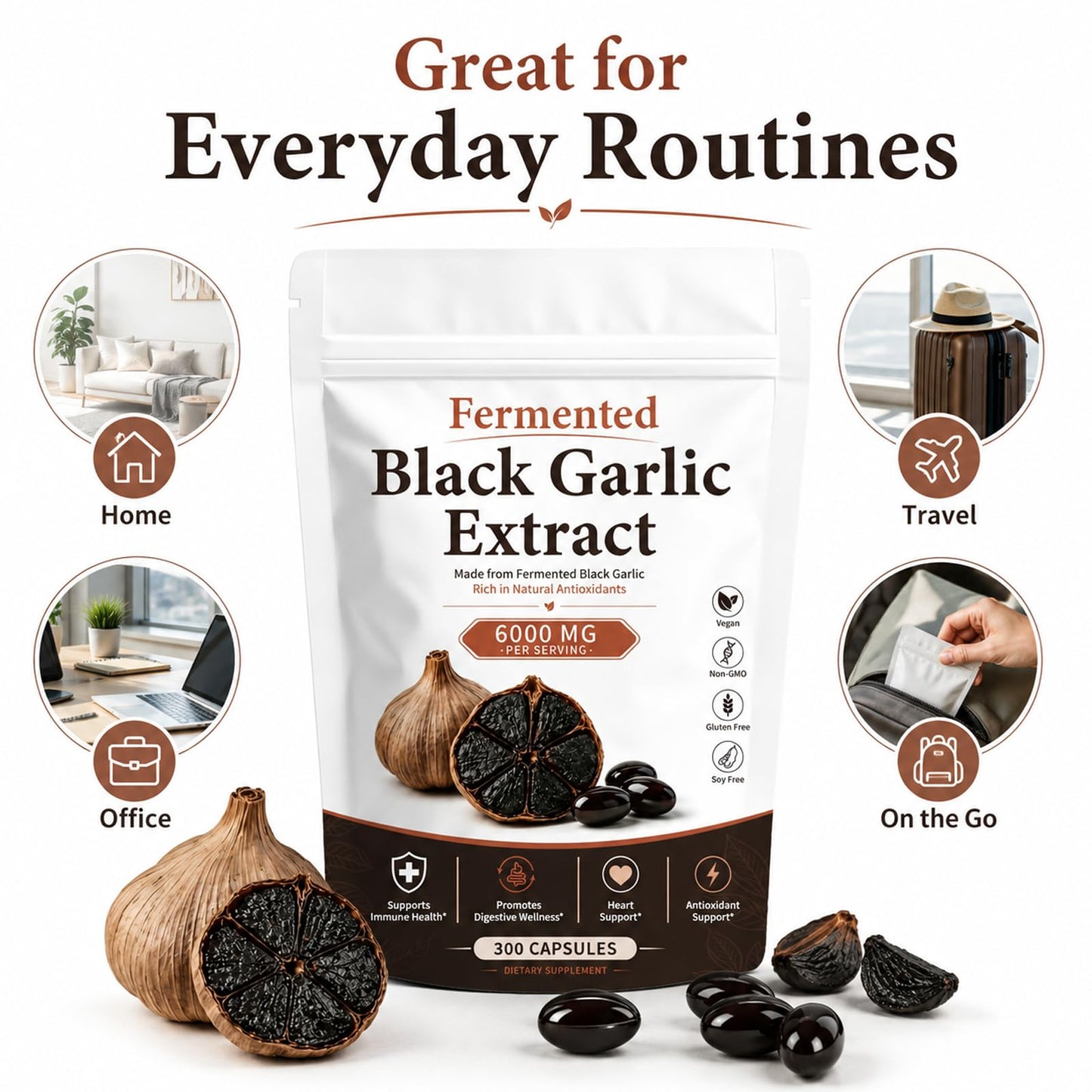 Lkdsoaf Fermented Black Garlic Extract Softgels, 300 Capsules