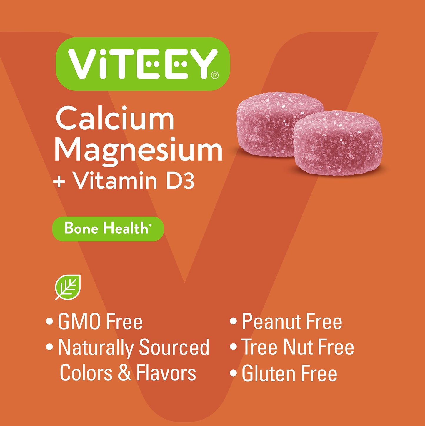 Viteey Calcium Gummies with Vitamin D3 and Magnesium for Bone Health, Gummies, 90 Count