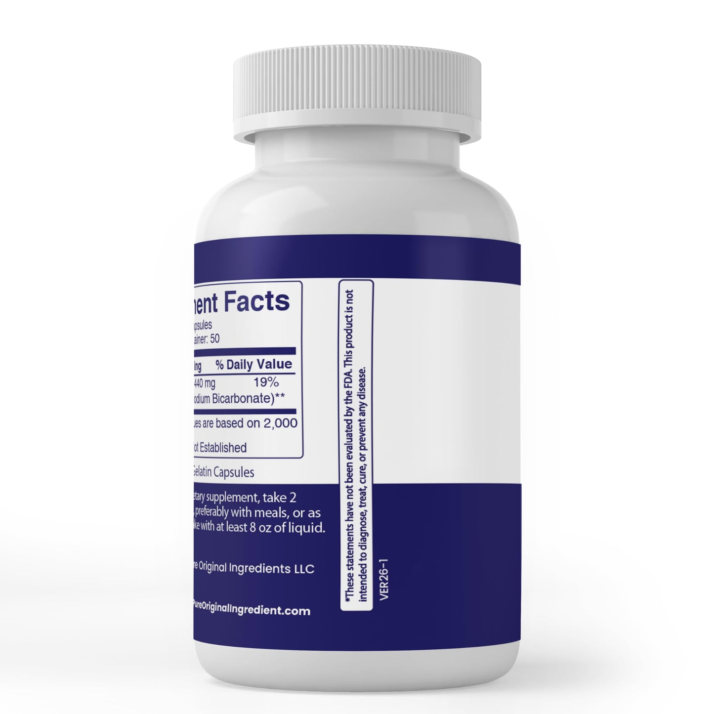 PURE ORIGINAL INGREDIENTS Sodium Bicarbonate Capsules 100