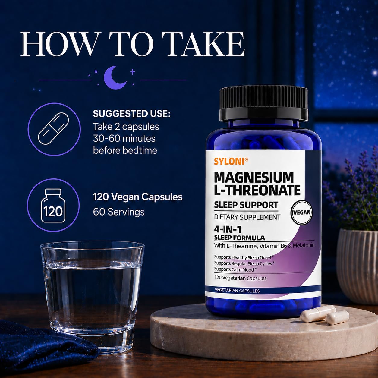 Syloni Magnesium L-Threonate Sleep Support Capsules, 120 Count