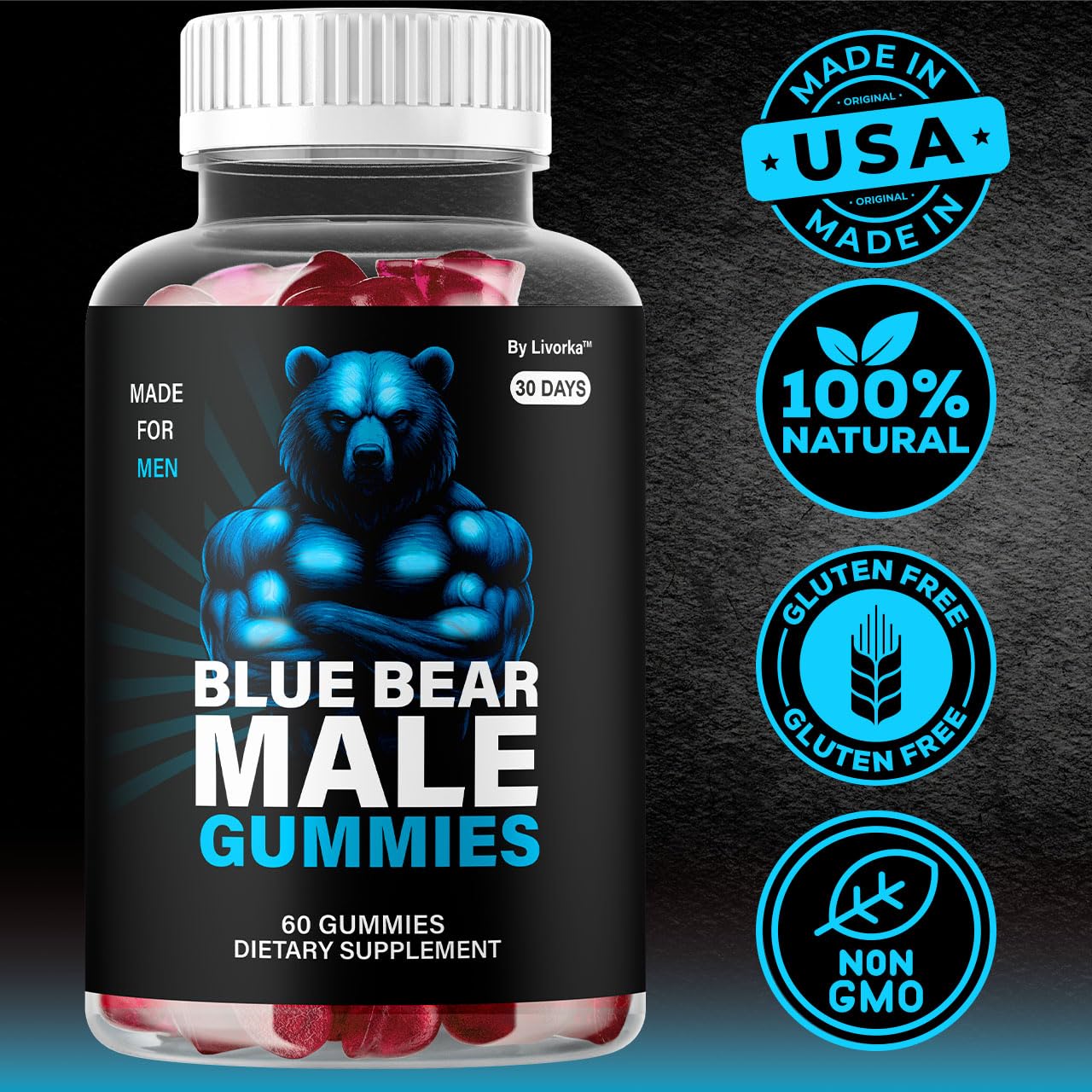 LIVORKA Blue Bear Gummies Gummy, 60 Count