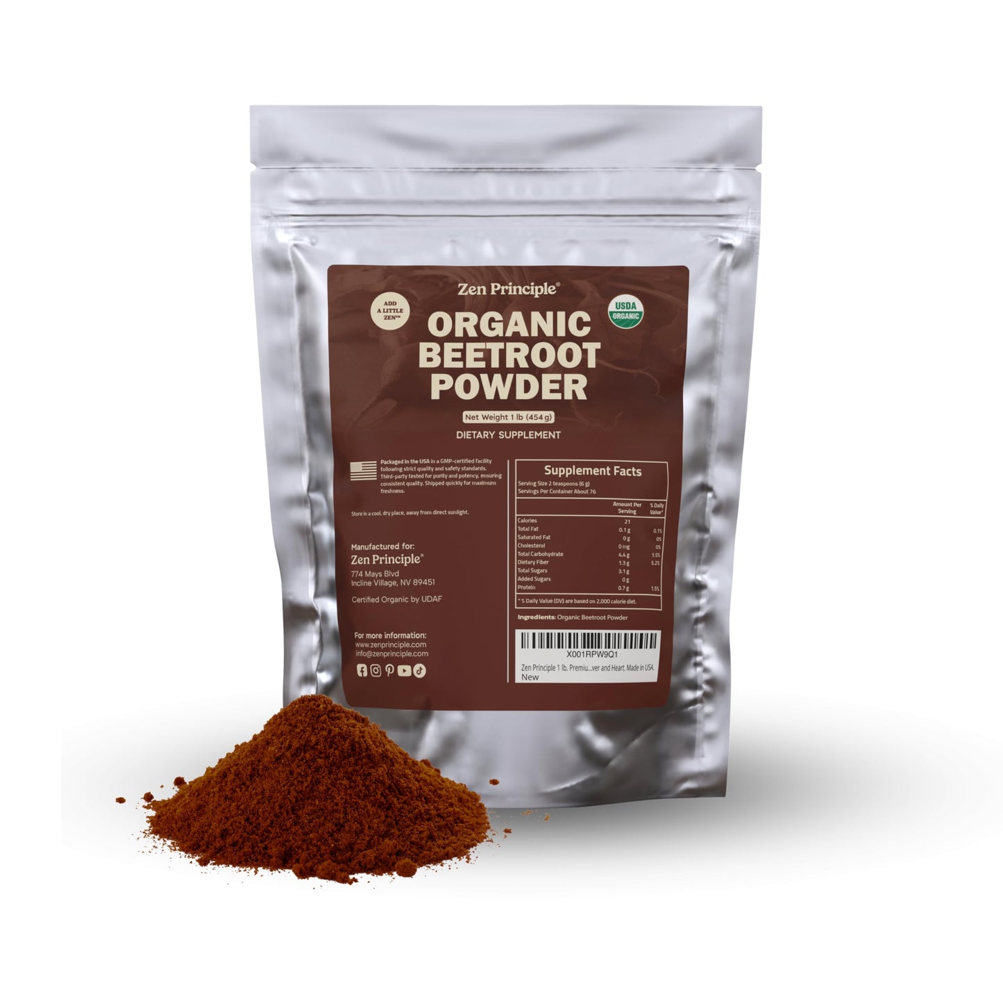 Zen Principle Premium Organic Beetroot Powder, 16 oz