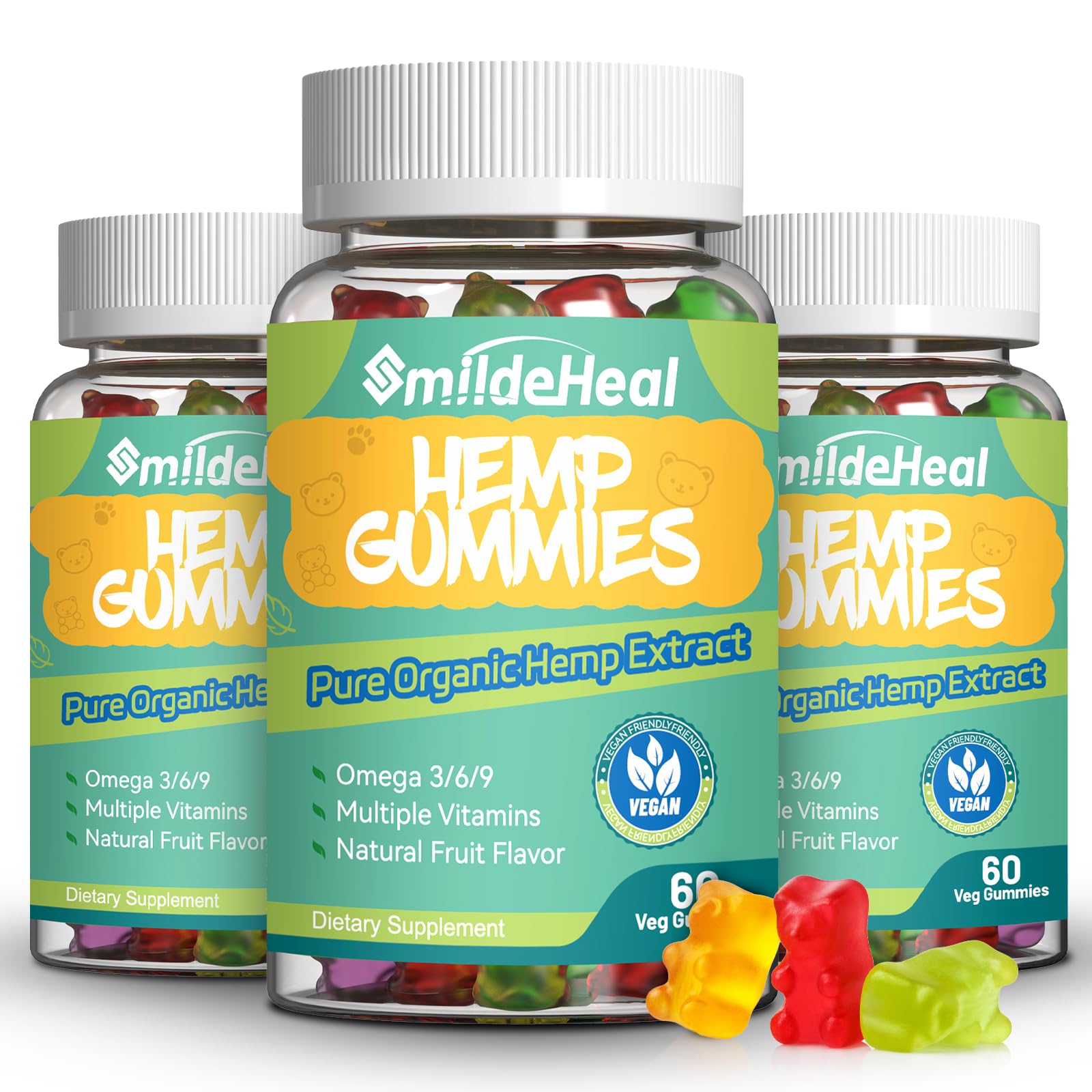 SmildeHeal Organic Hemp Gummies, Gummy, 180 Gummies
