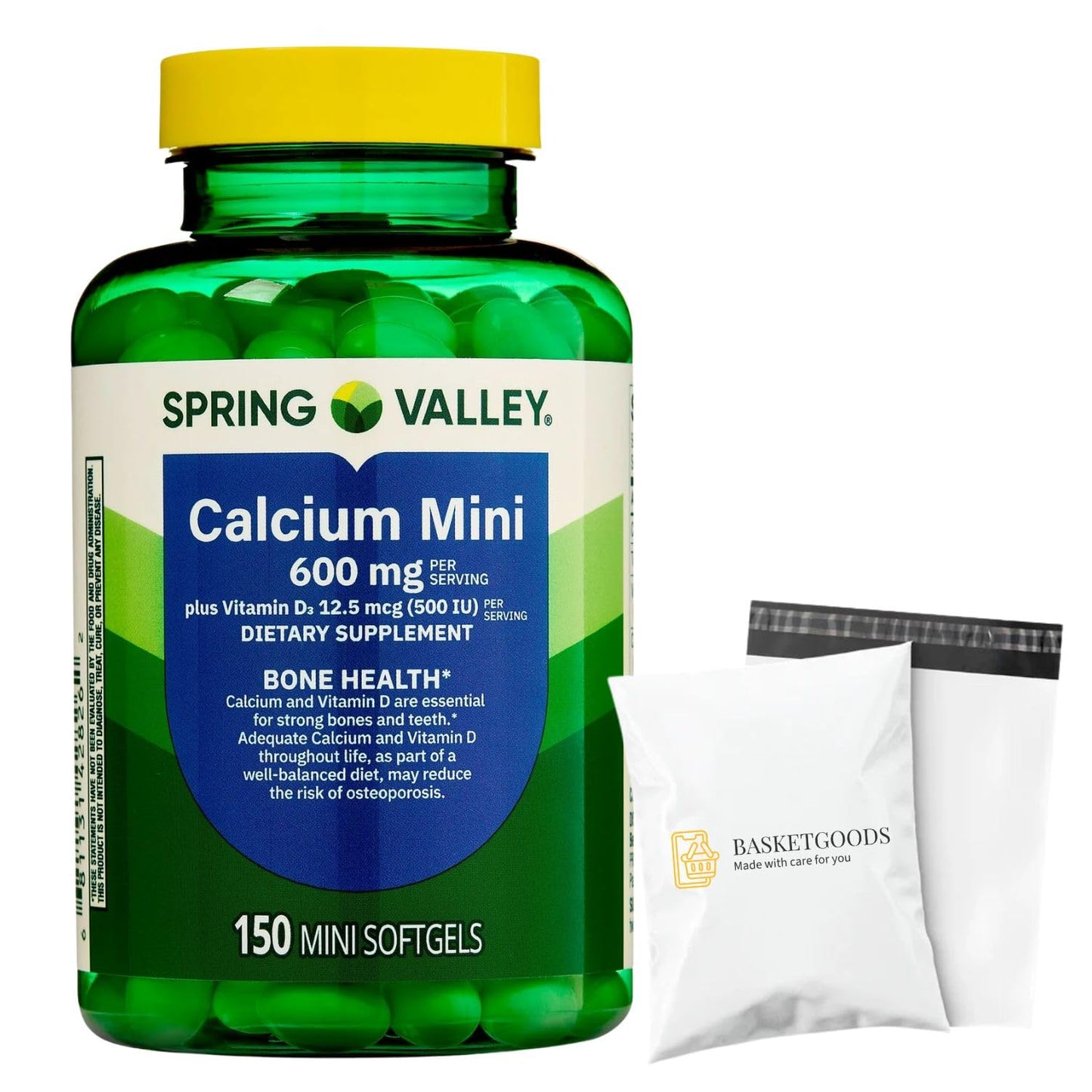 Basketgoods SV Calcium 600mg with Vitamin D3 Bone & Teeth Support Softgels 150 Count