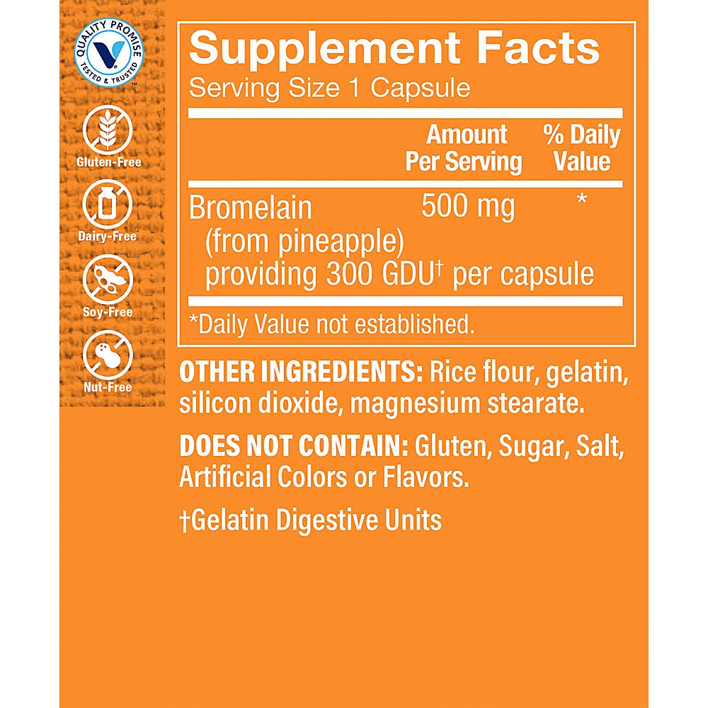 The Vitamin Shoppe Bromelain 500mg 600 GDU Pineapple Enzyme 100 Capsules