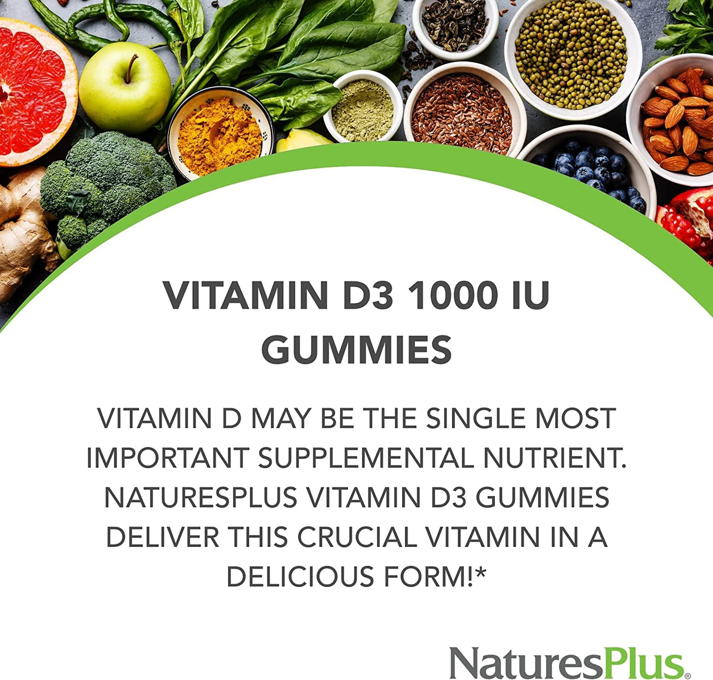 NaturesPlus Vitamin D3 1000 IU Gummies, 60 Count