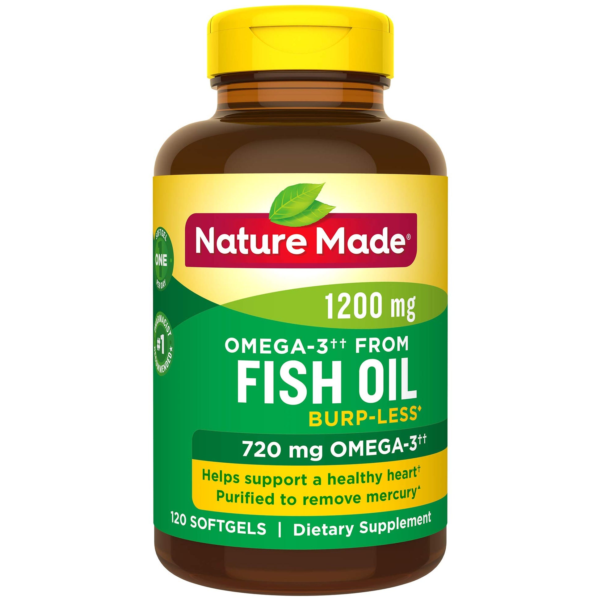 Nature Made Burp-Less Fish Oil 1200 mg One Per Day Softgels 120