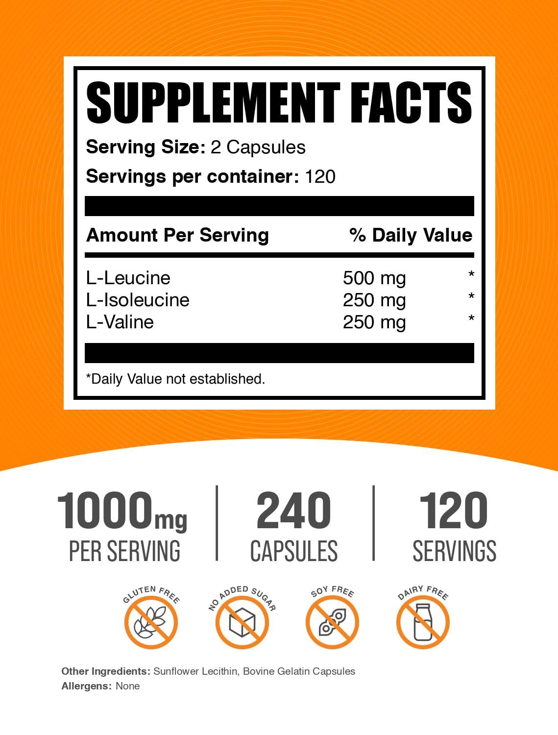 BulkSupplements BCAA 2:1:1 Capsules, 240 Capsules