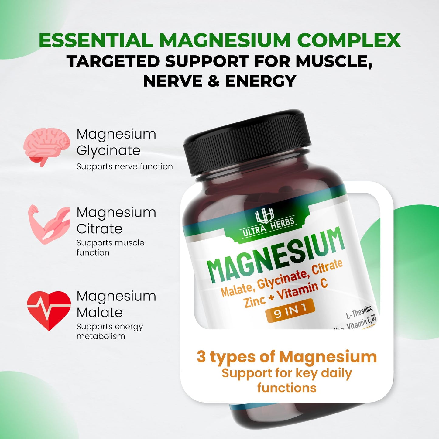 ULTRA HERBS Triple Magnesium Complex Capsules 150 Capsules