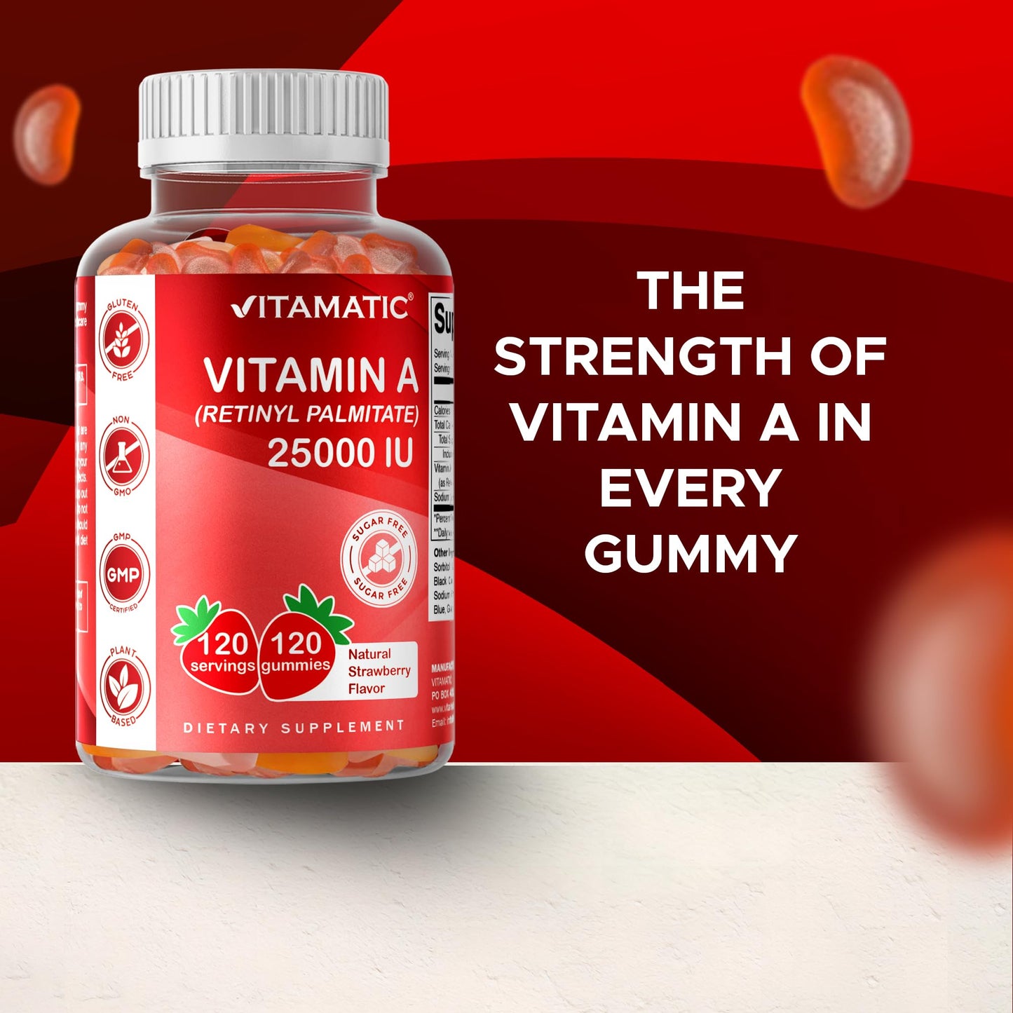 Vitamatic Sugar Free Vitamin A 25000 IU Gummies, 120 Count