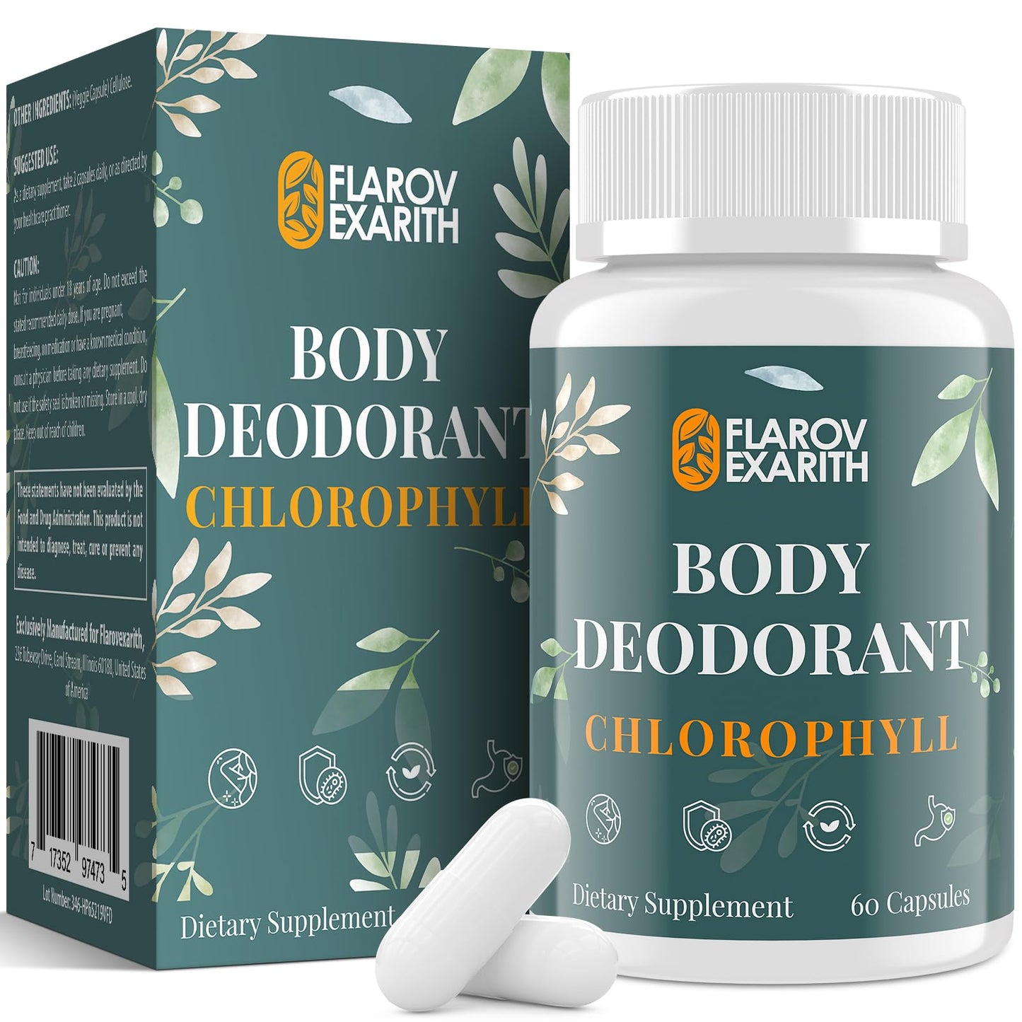 Flarovexarith Women's Body Deodorizing Supplement Chlorophyll Capsules 60 Count