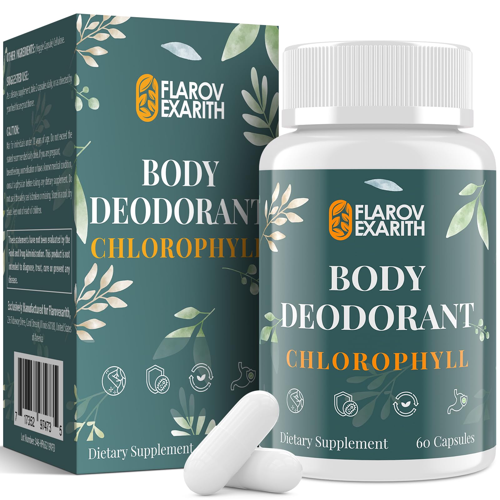 Flarovexarith Women's Body Deodorizing Supplement Chlorophyll Capsules 60 Count