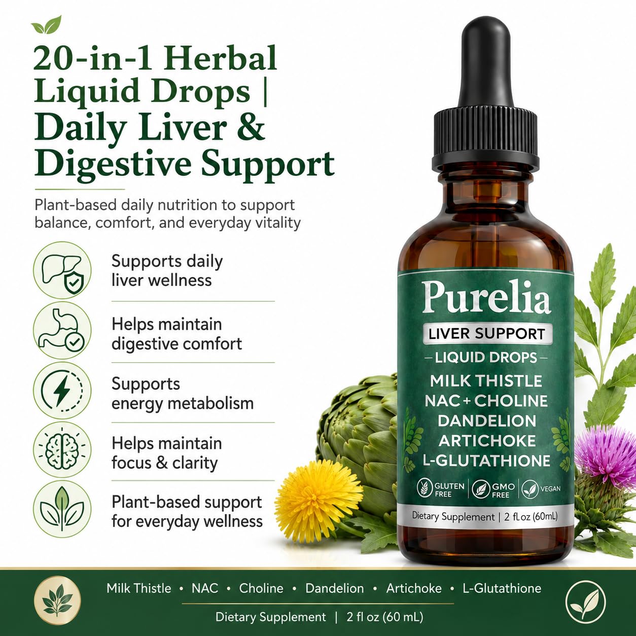 ZOVOST Purelia Liver Restore Gummies with Milk Thistle, 2 Count