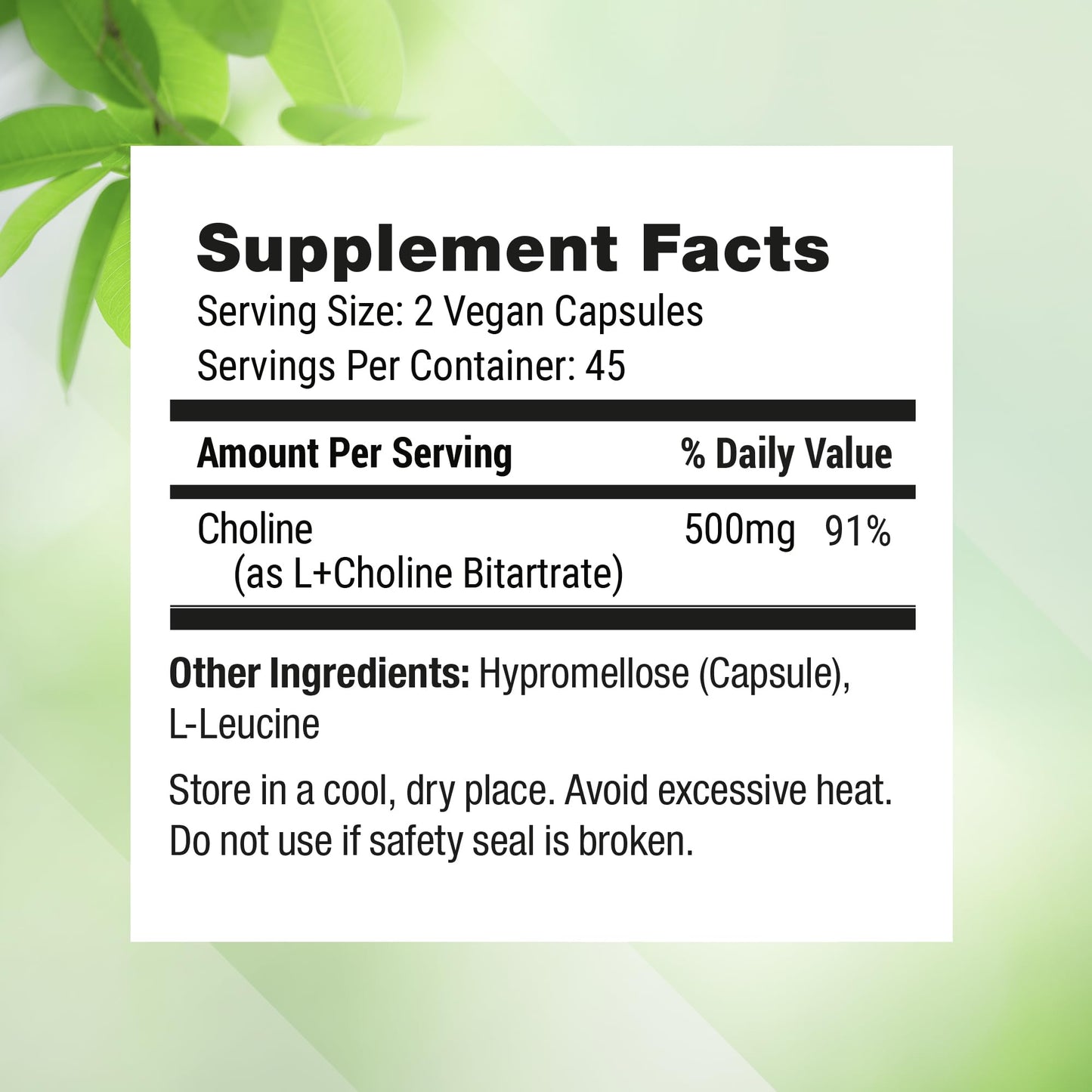 Nested Naturals Choline Bitartrate 500mg Per Serving - High Potency Choline Supplements - Prenatal Maternal & Fetal Health - 100% Vegan & Non-GMO - 180 Capsules