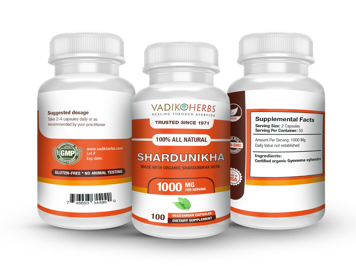 Vadik Herbs Certified Organic Shardunika (Gymnema sylvestre, Gurmar) Capsule, 100 Count