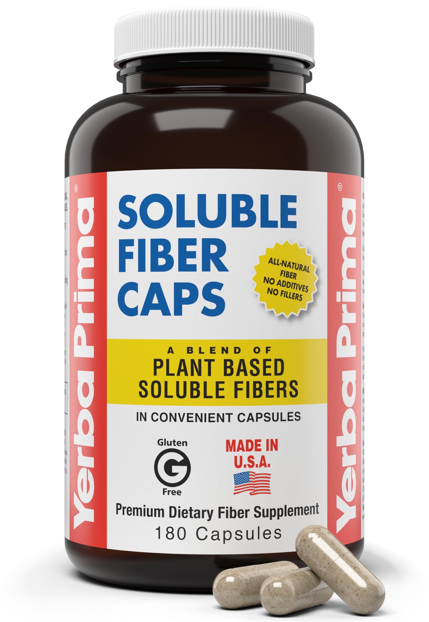 Yerba Prima Soluble Fiber Formula Capsules, 180 Count