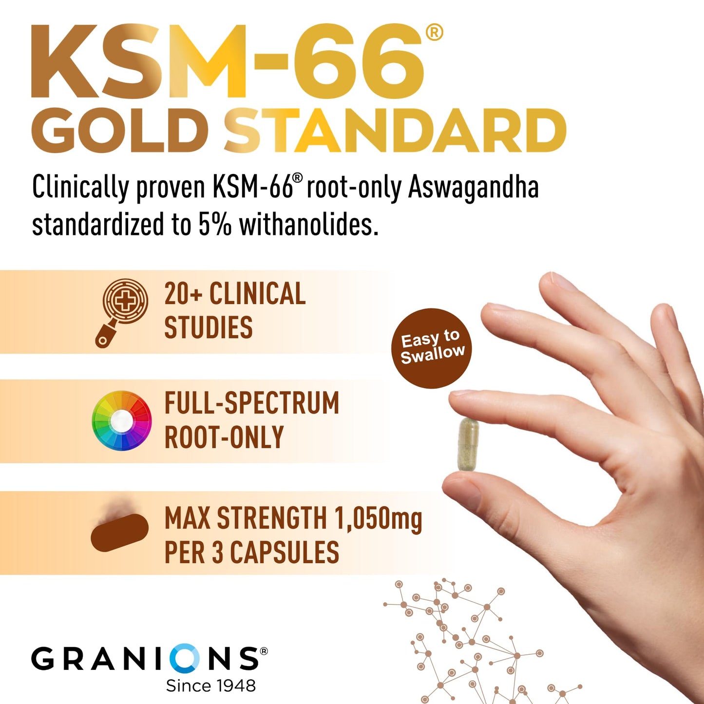 Granions KSM66 Ashwagandha Capsules, 90 Count
