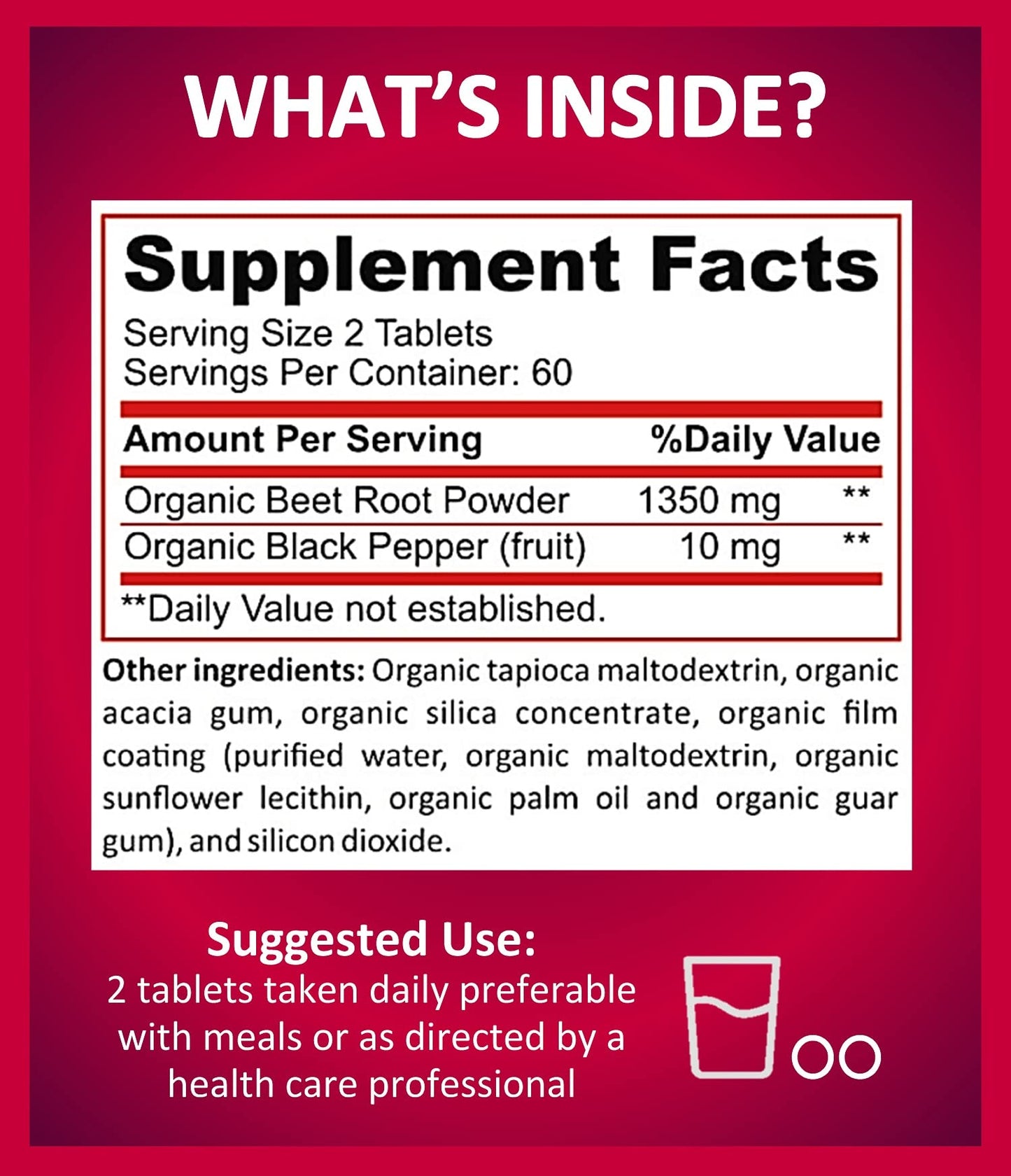 Potent Garden Organic Beet Root Tablets 1350 mg with Black Pepper, 120 Tablets
