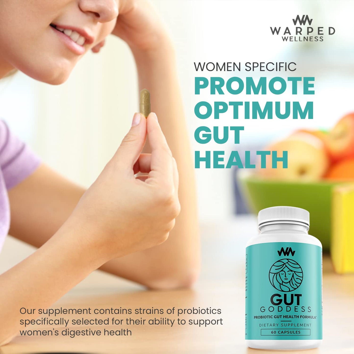 Warped Wellness Womens Gut Health Support Supplement Capsule, 60 Count