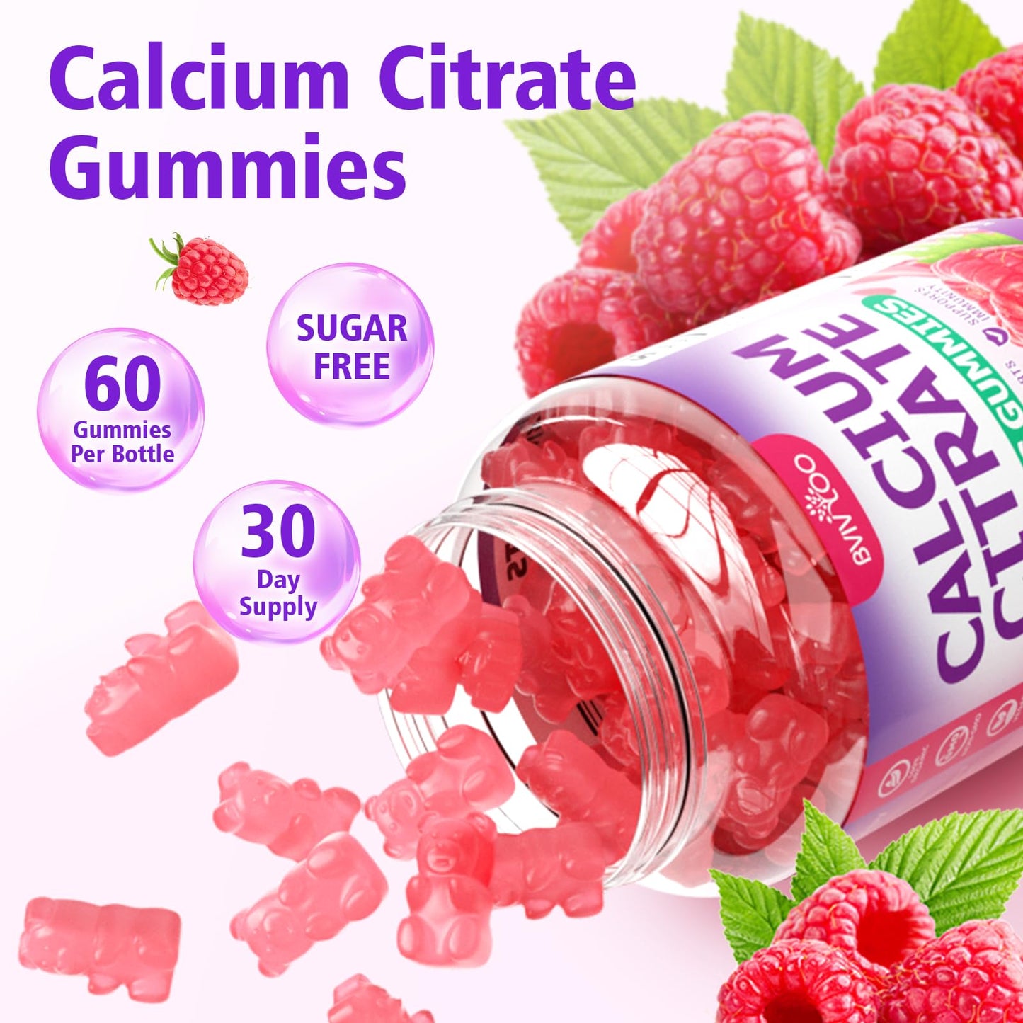 BVIVLOO Calcium Citrate Gummies 1200mg, 2-Pack