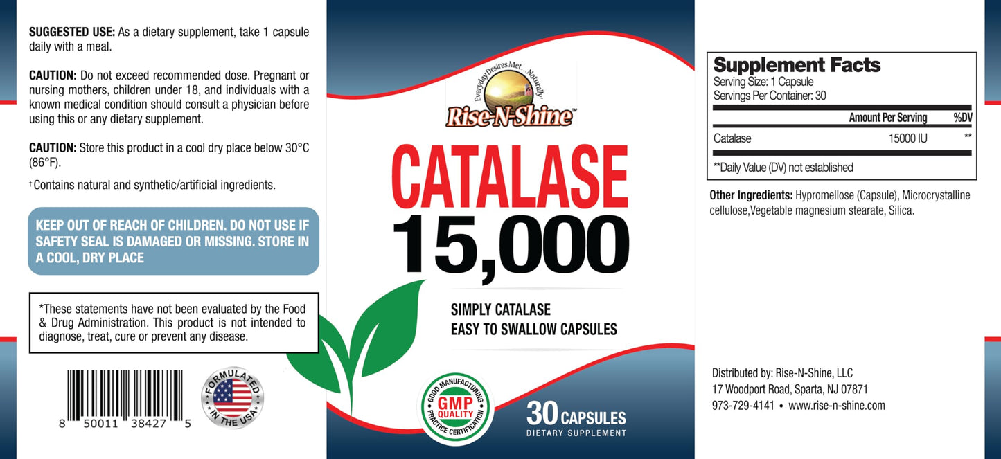 Rise-N-Shine Catalase Supplement 15,000 Capsule 30 Count