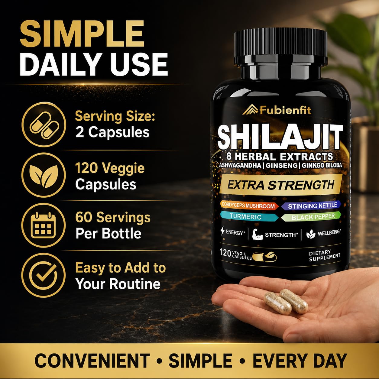 SIAUWE Shilajit 30:1 Extract with Ashwagandha Capsules, 120 Count