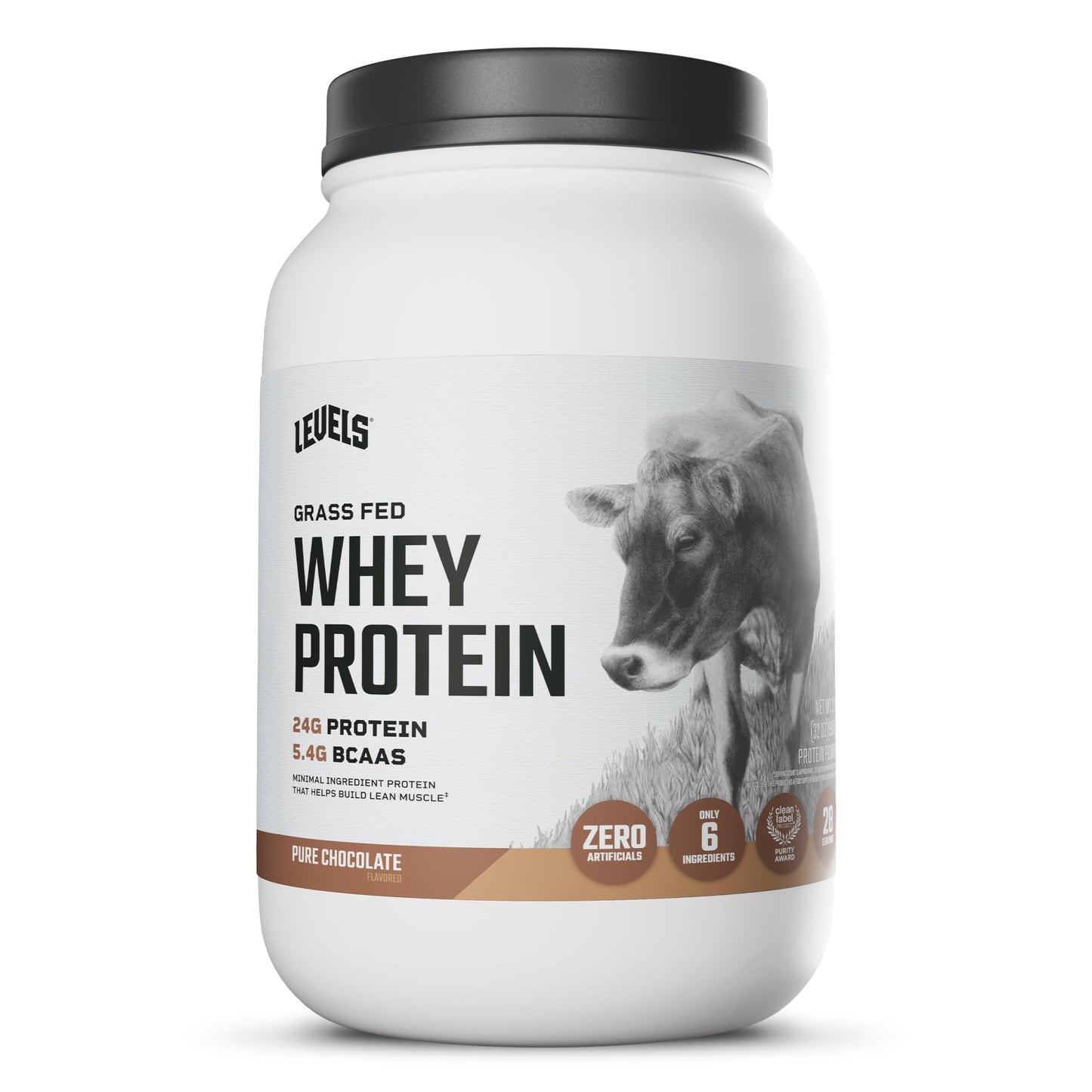 Levels Whey Protein Powder, Pure Chocolate, No Artificial Ingredients, 2 lb, 32 Servings