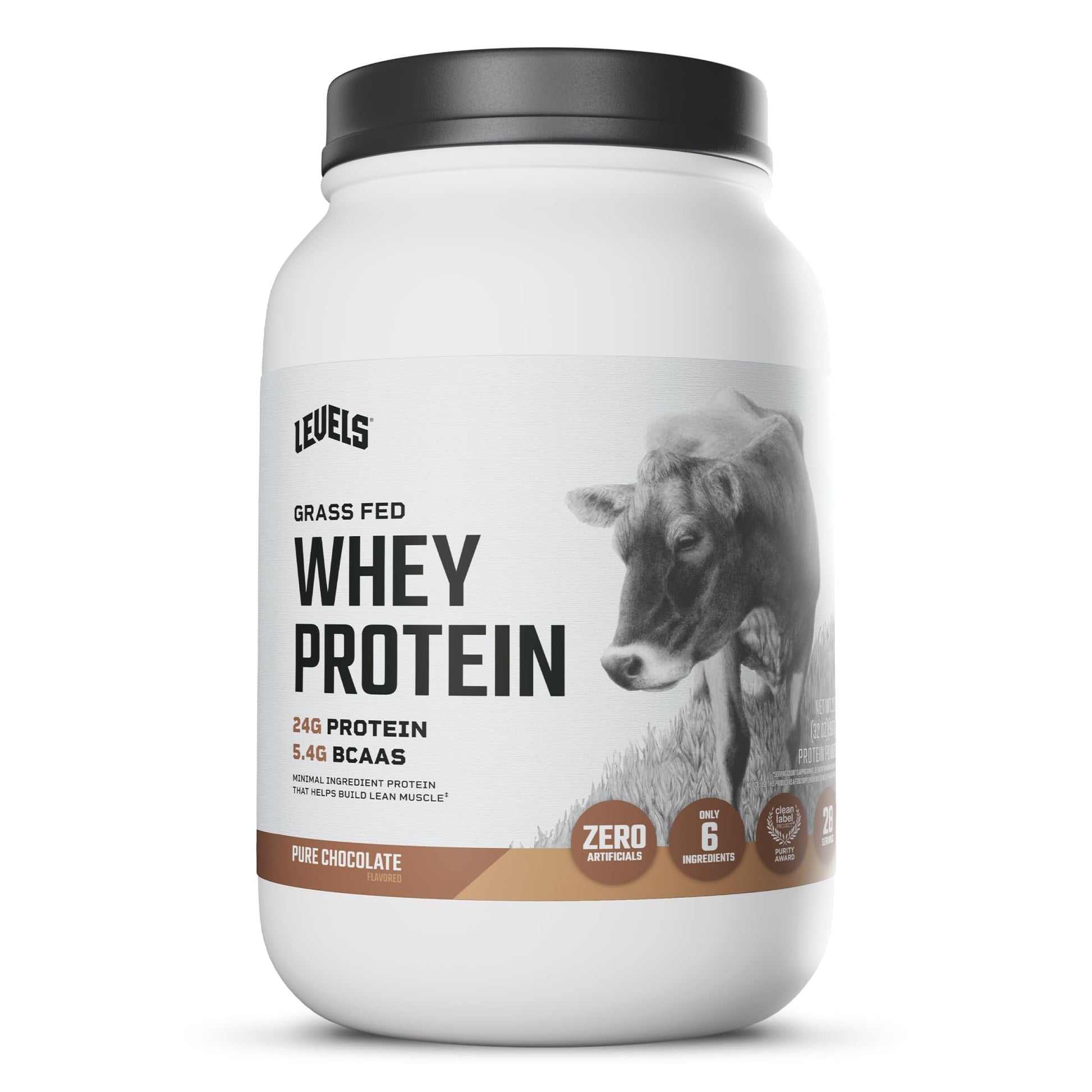 Levels Whey Protein Powder, Pure Chocolate, No Artificial Ingredients, 2 lb, 32 Servings
