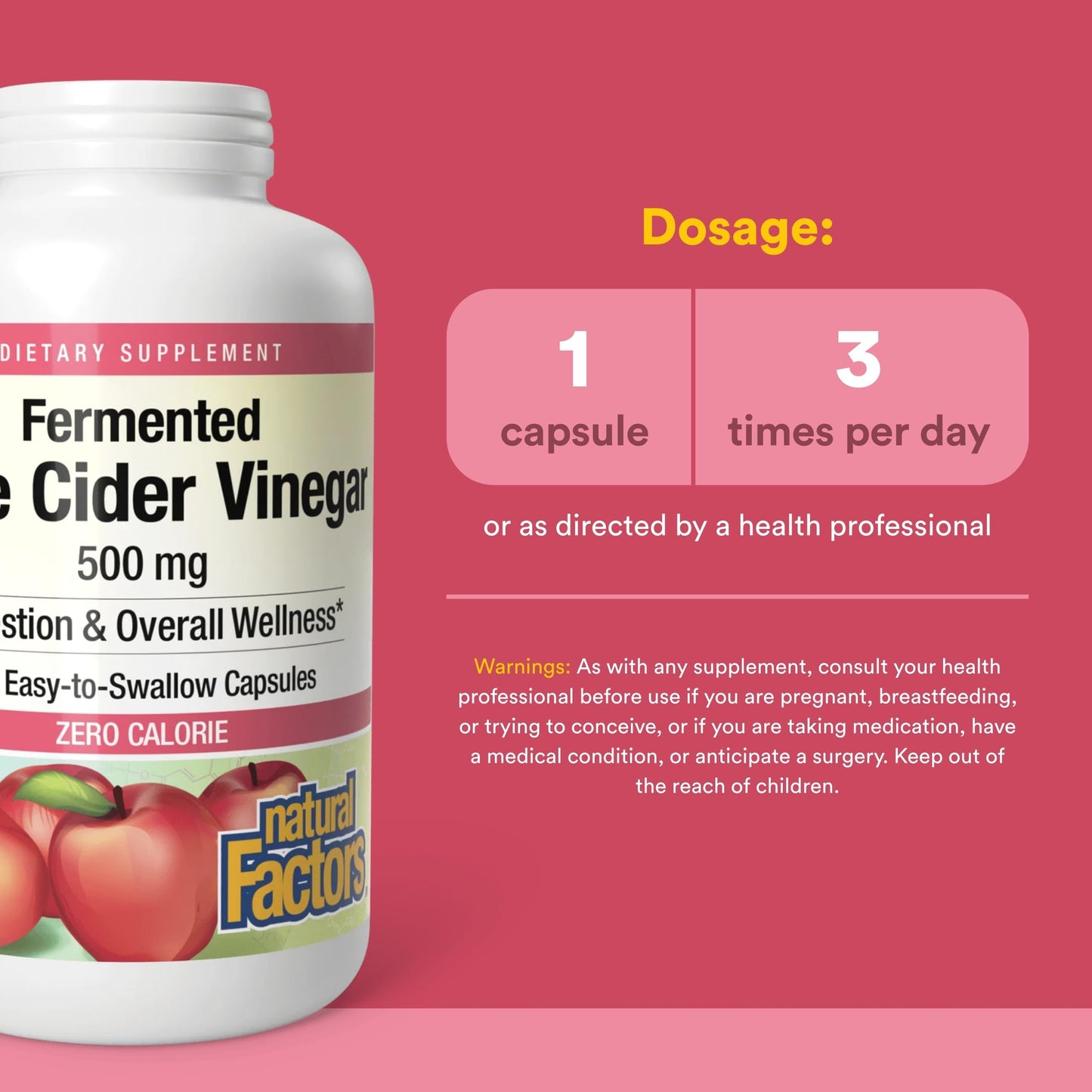 Natural Factors Fermented Apple Cider Vinegar Digestive & Gut Health Support Capsules 360 Count