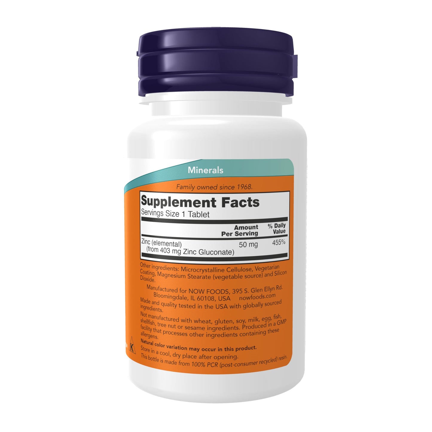 NOW Foods Zinc (Zinc Gluconate) 50 mg Tablet, 100 Tablets