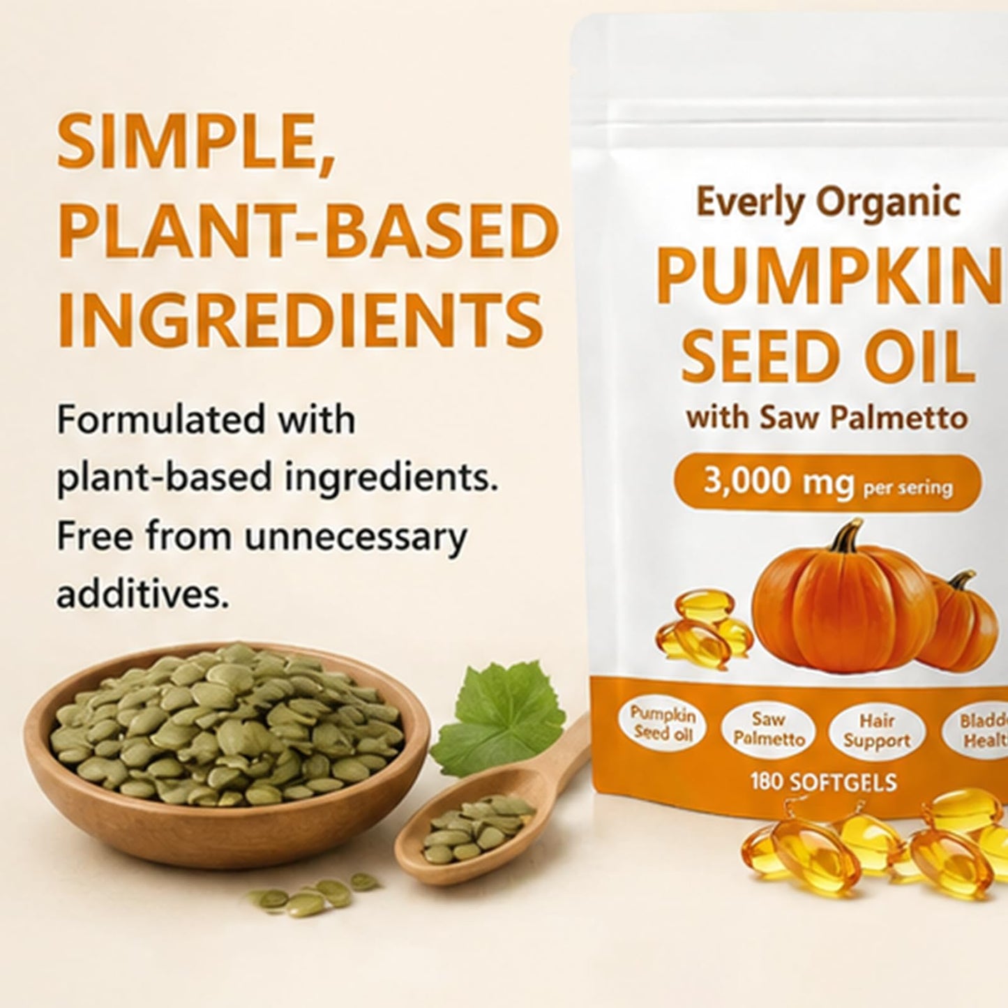 Everly Organic Pumpkin Seed Oil with Saw Palmetto Softgels 180