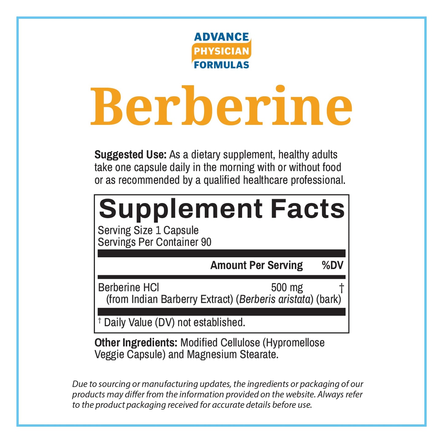 Advance Physician Formulas Berberine 500 mg Capsule, 90 Vegetable Capsules