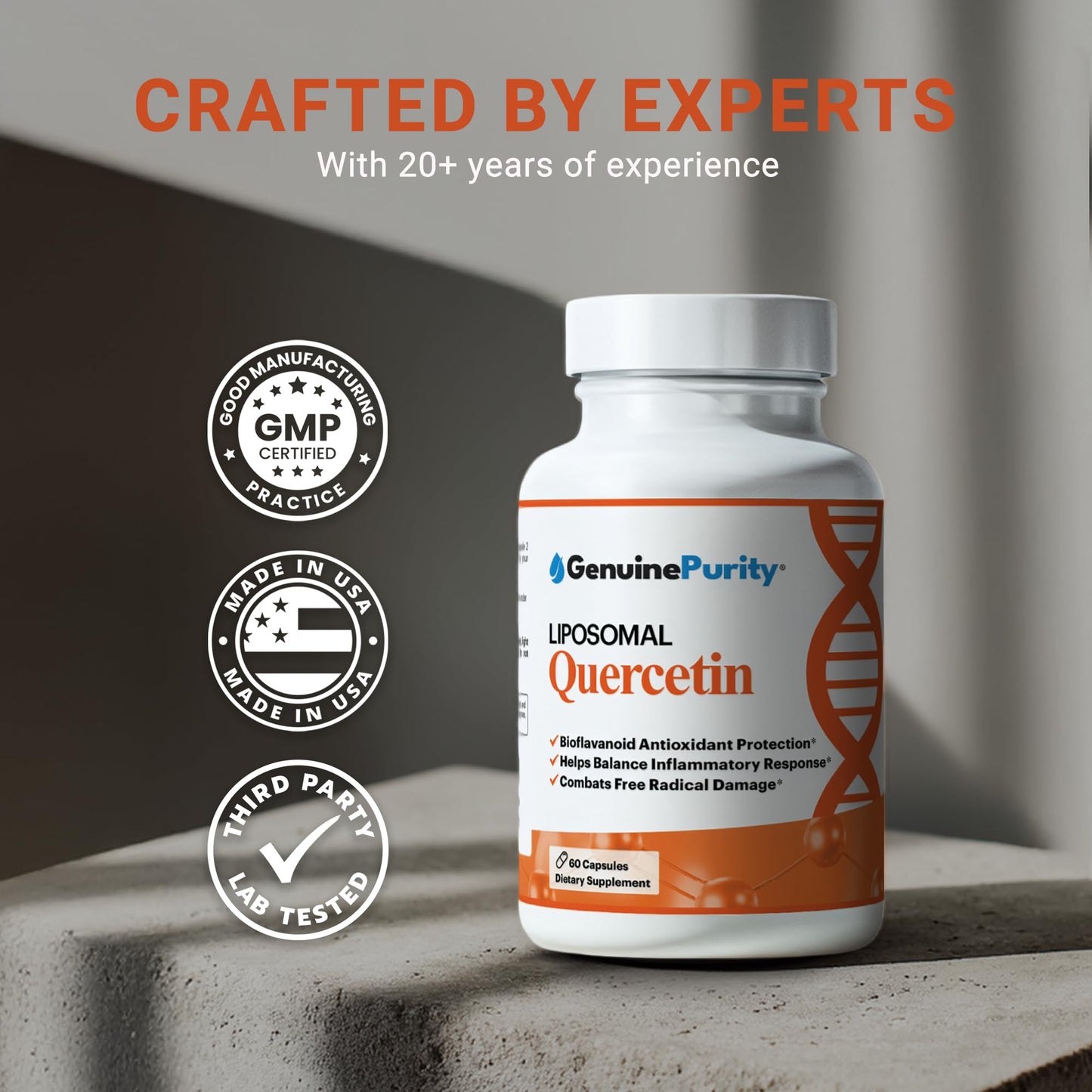 GenuinePurity Liposomal Quercetin Supplements 250mg per Serving, 60 Capsules