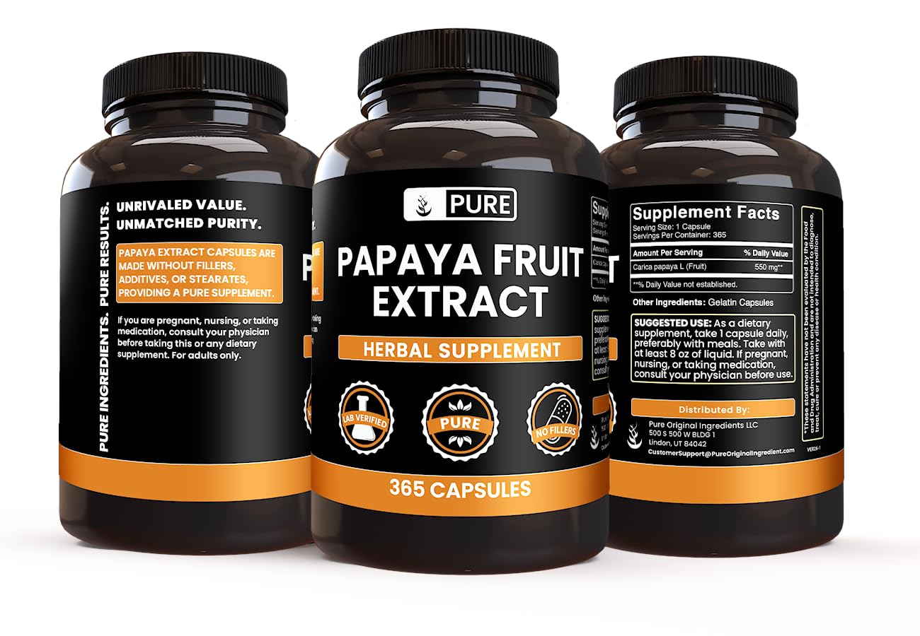 PURE ORIGINAL INGREDIENTS Papaya Extract Capsules 365