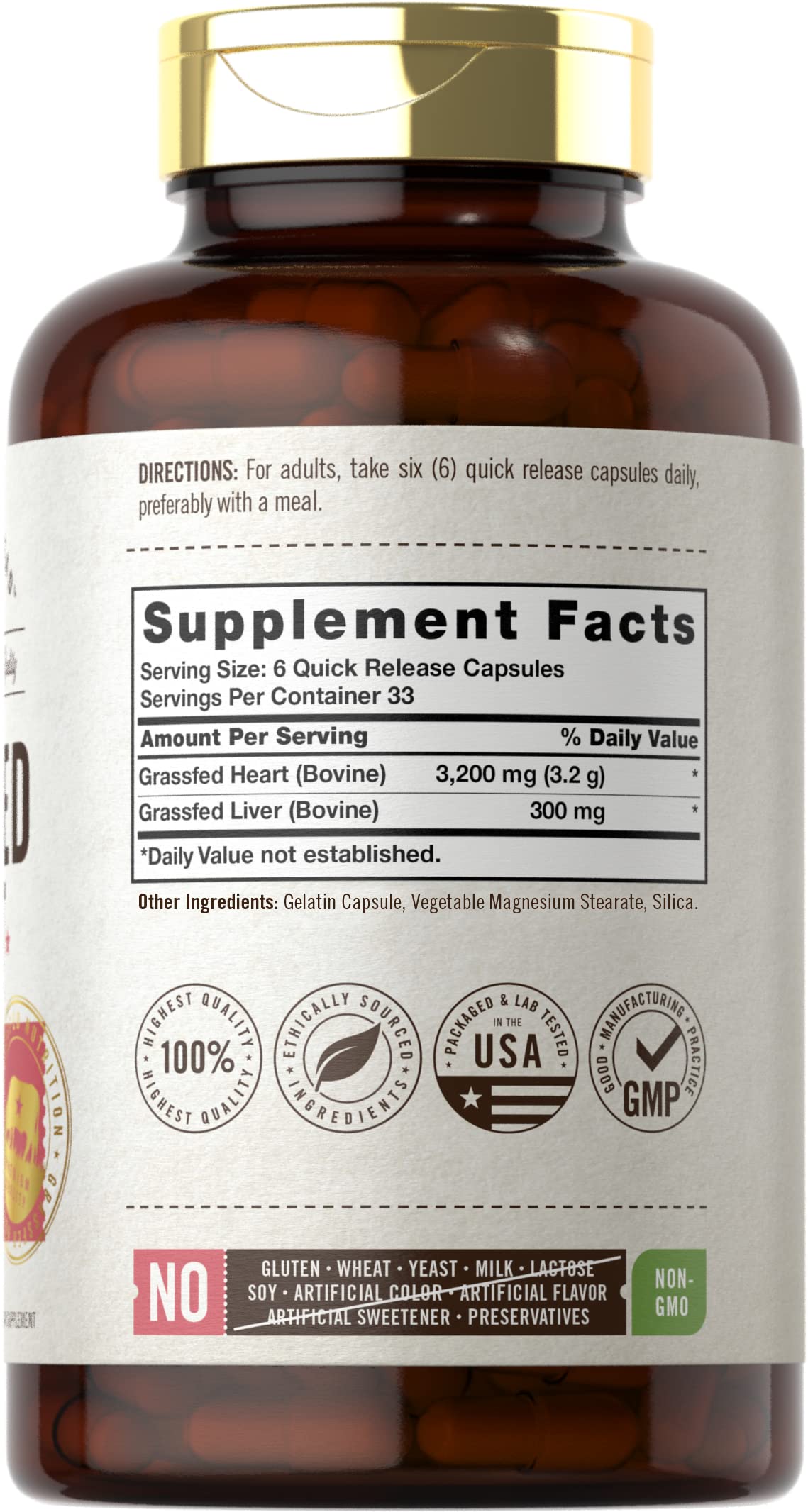 Carlyle Grass Fed Beef Heart Supplement Capsules 200 Count