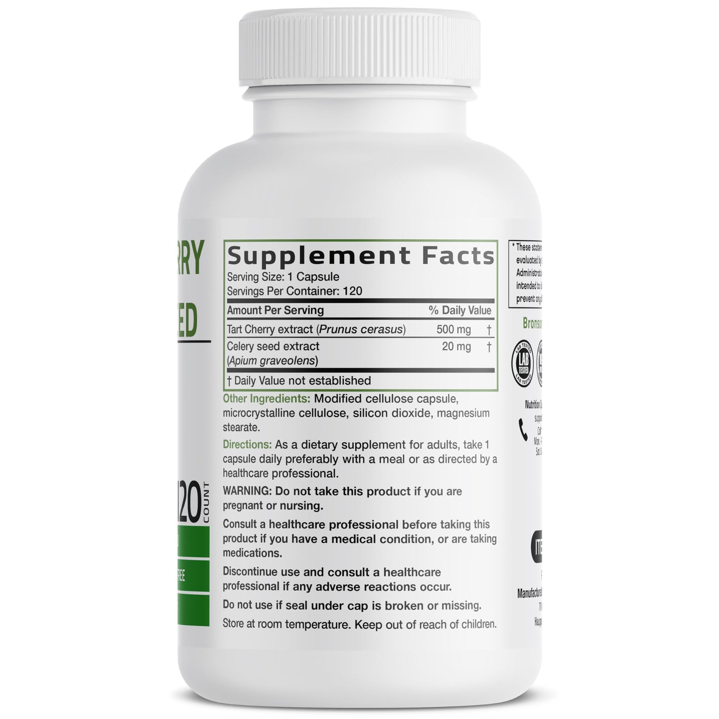 Bronson Tart Cherry Extract + Celery Seed Vegetarian Capsules 120 Count