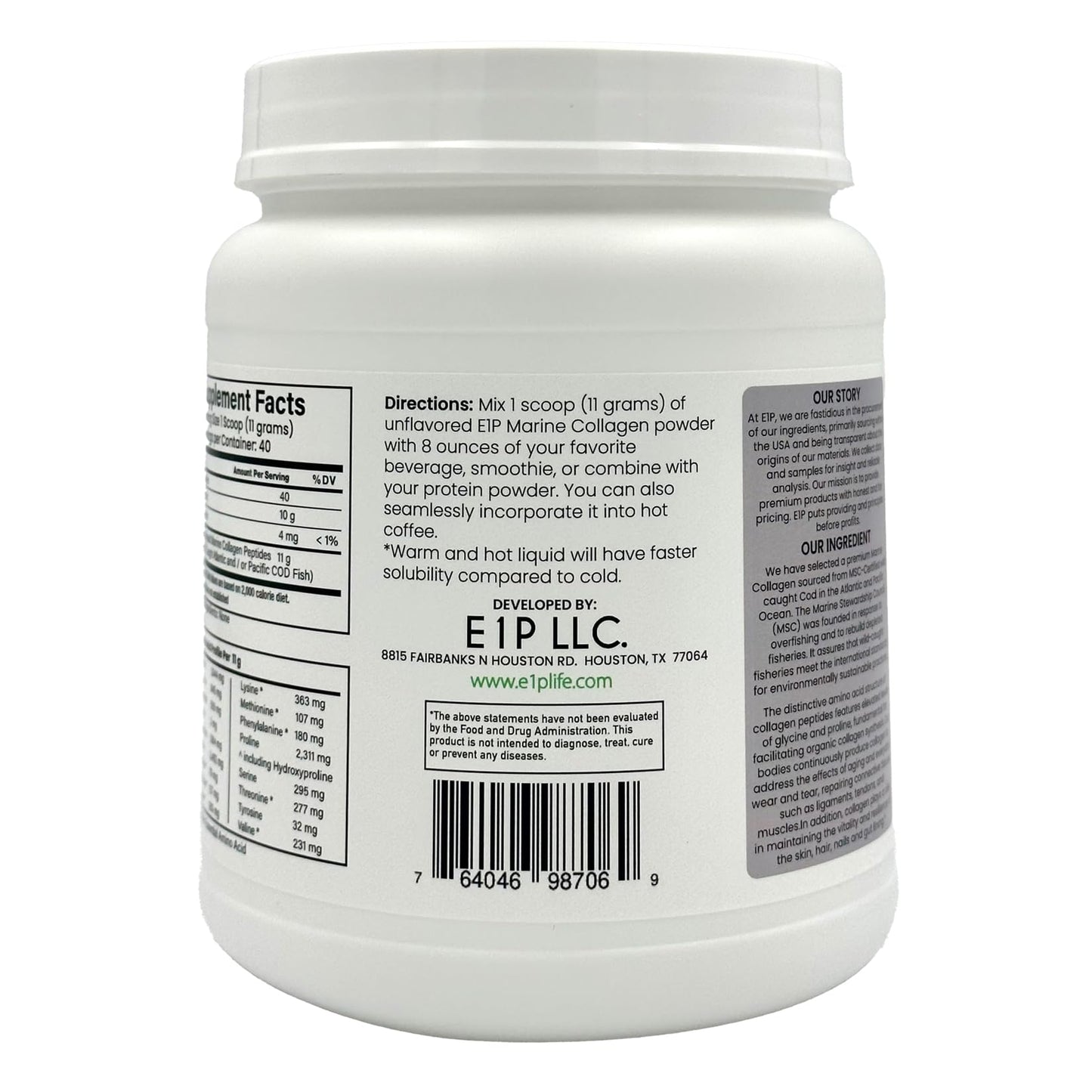 E1P Wild Caught Marine Collagen Peptides Powder 15.52 oz