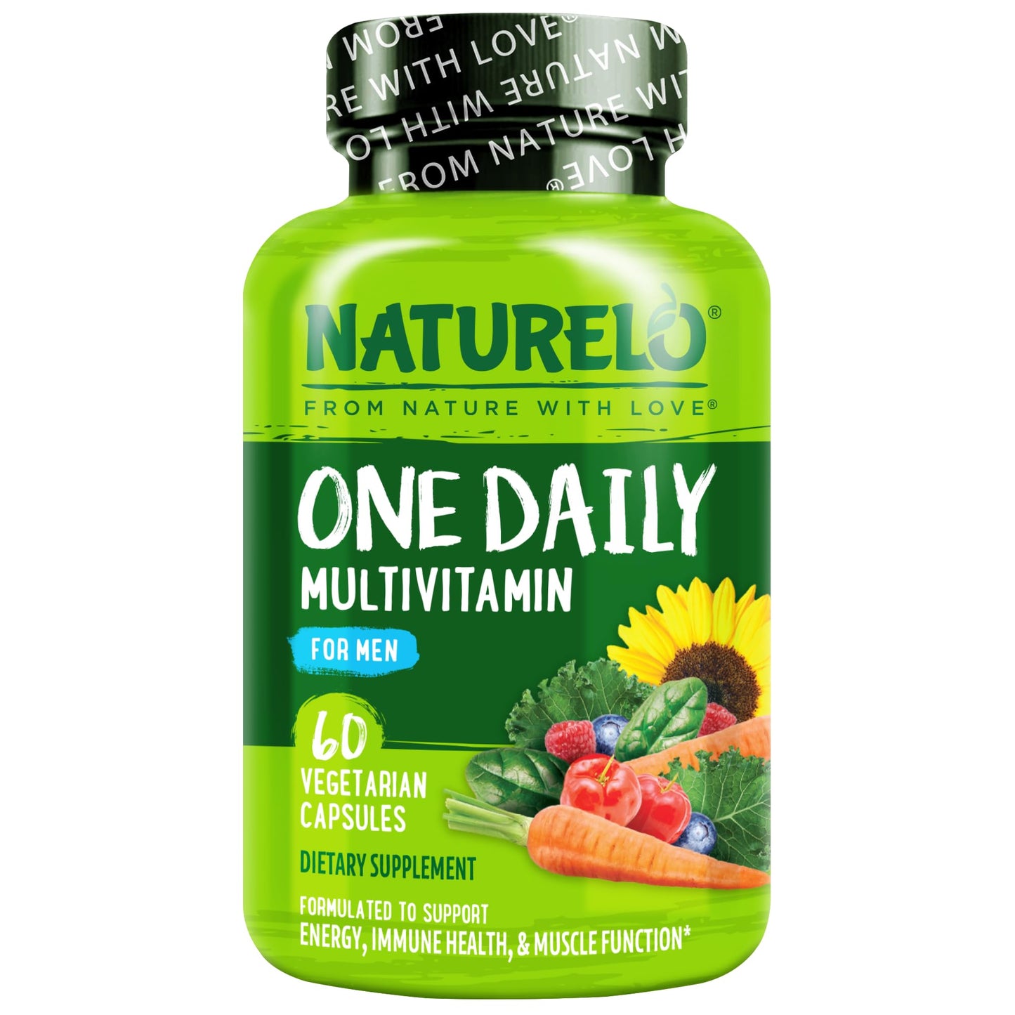 NATURELO Men's Multivitamin One Daily Multivitamin for Men with Vitamins, Minerals & Organic Whole Foods, Boost Energy & Health, Non-GMO, 60 Vegetarian Capsules