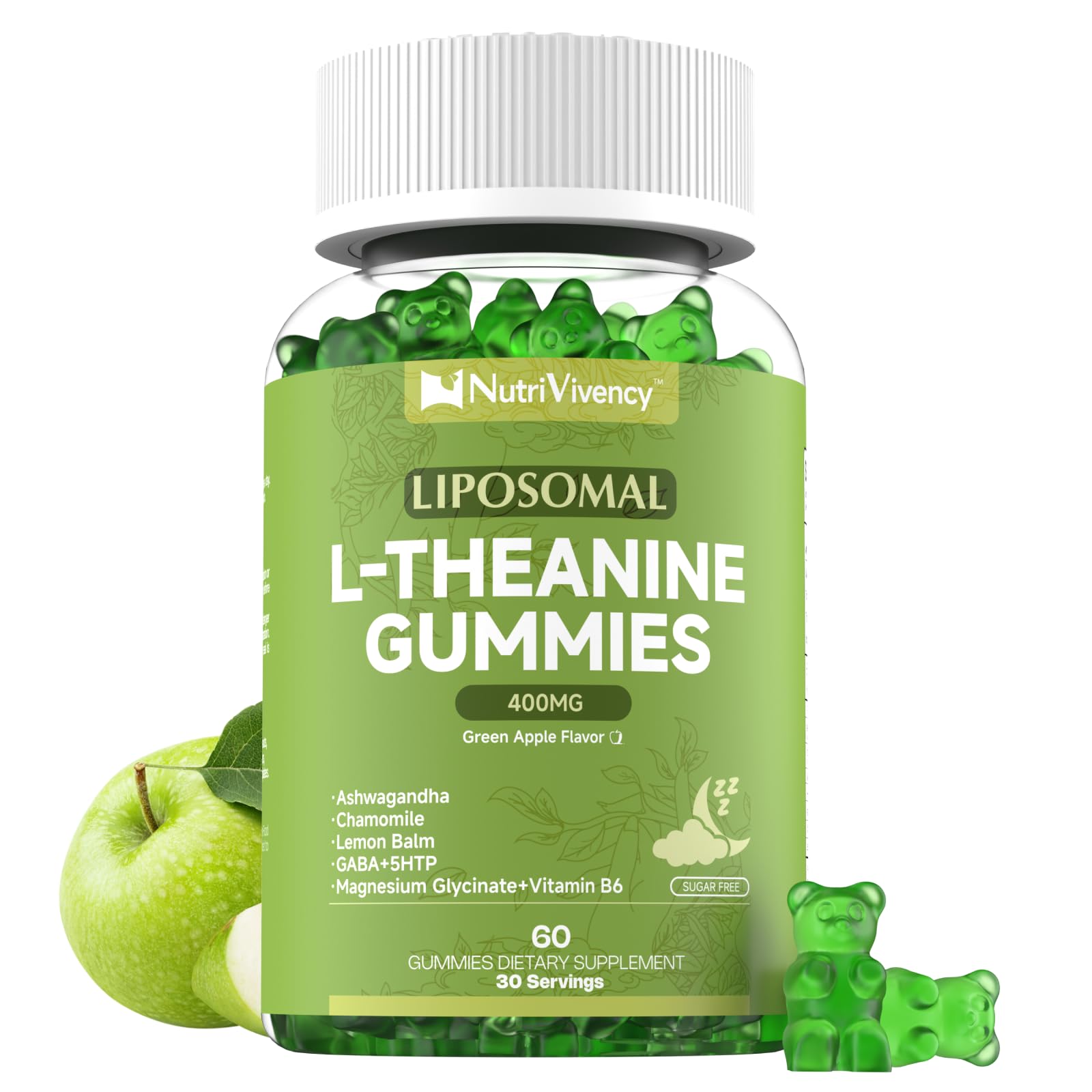 NutriVivency Liposomal L-Theanine Gummies 400mg, 60 Gummies