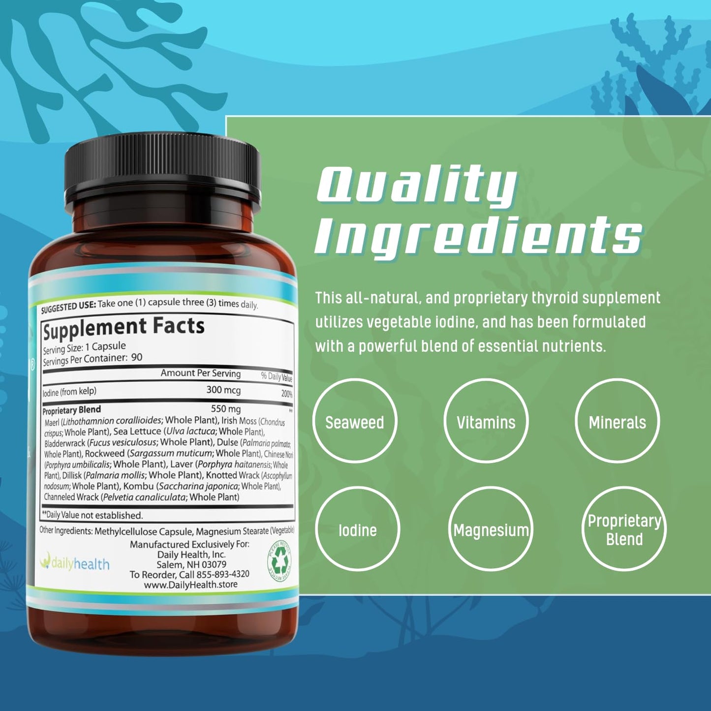 Daily Health Seatrition Immune Thyroid Support Capsules 1080 Count