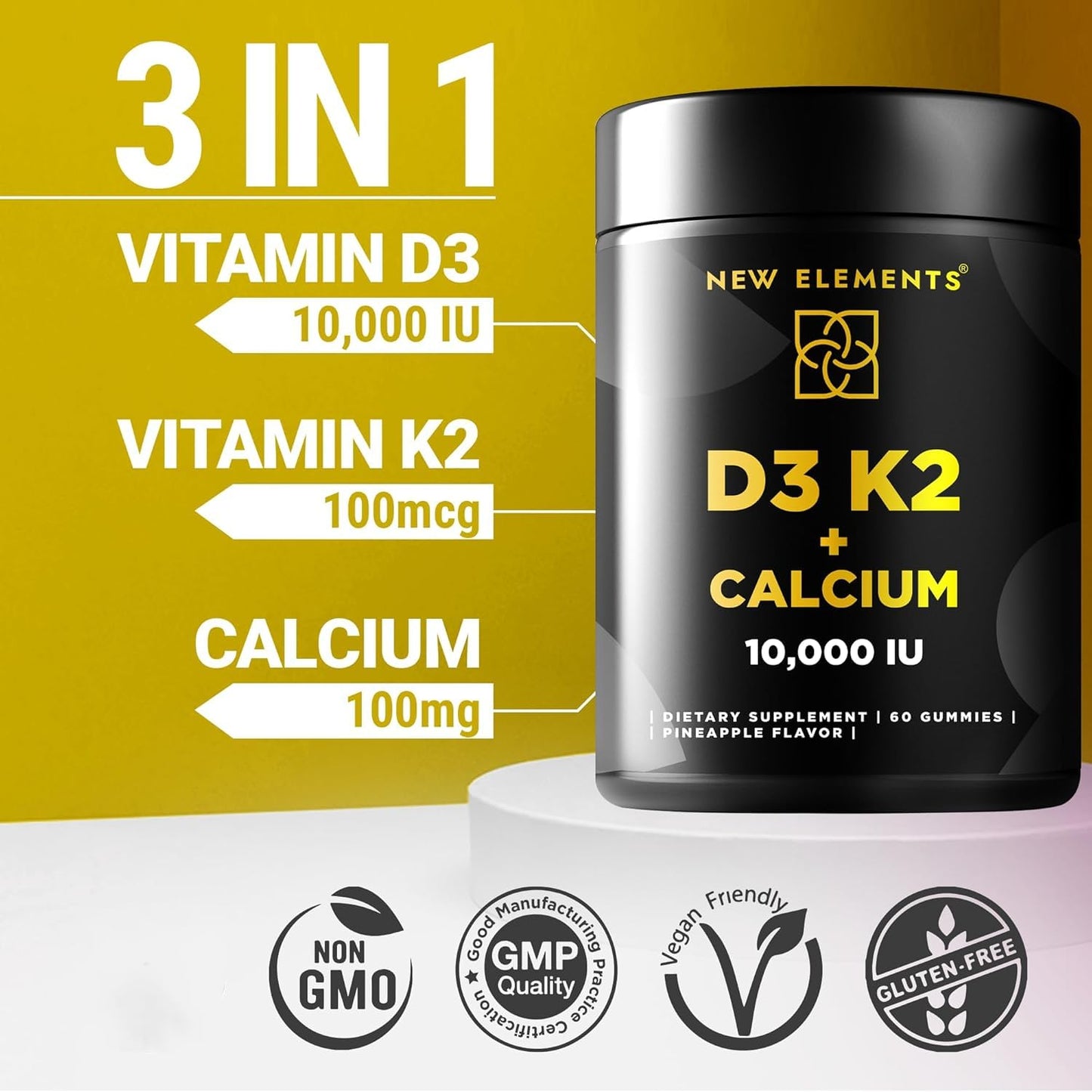 New Elements Vitamin D3 K2 Gummies 60 Count