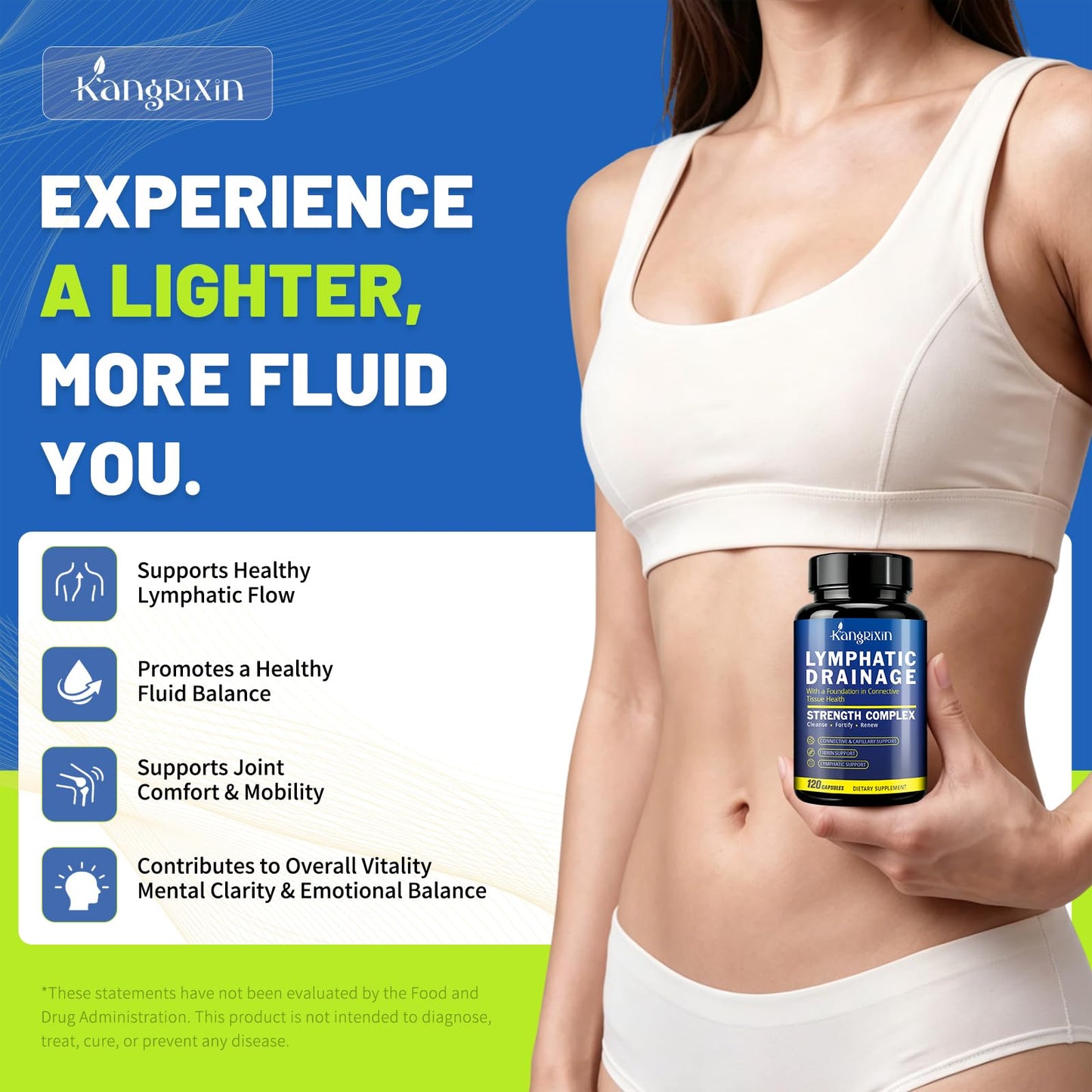 KangRiXin Lymphatic Drainage Supplements - 4 Layer Unique Formula with Bromelain, Echinacea, Dandelion, Burdock, Grape Seed, Betaine & More, Lymph System Support for Women & Men, 120 Capsules